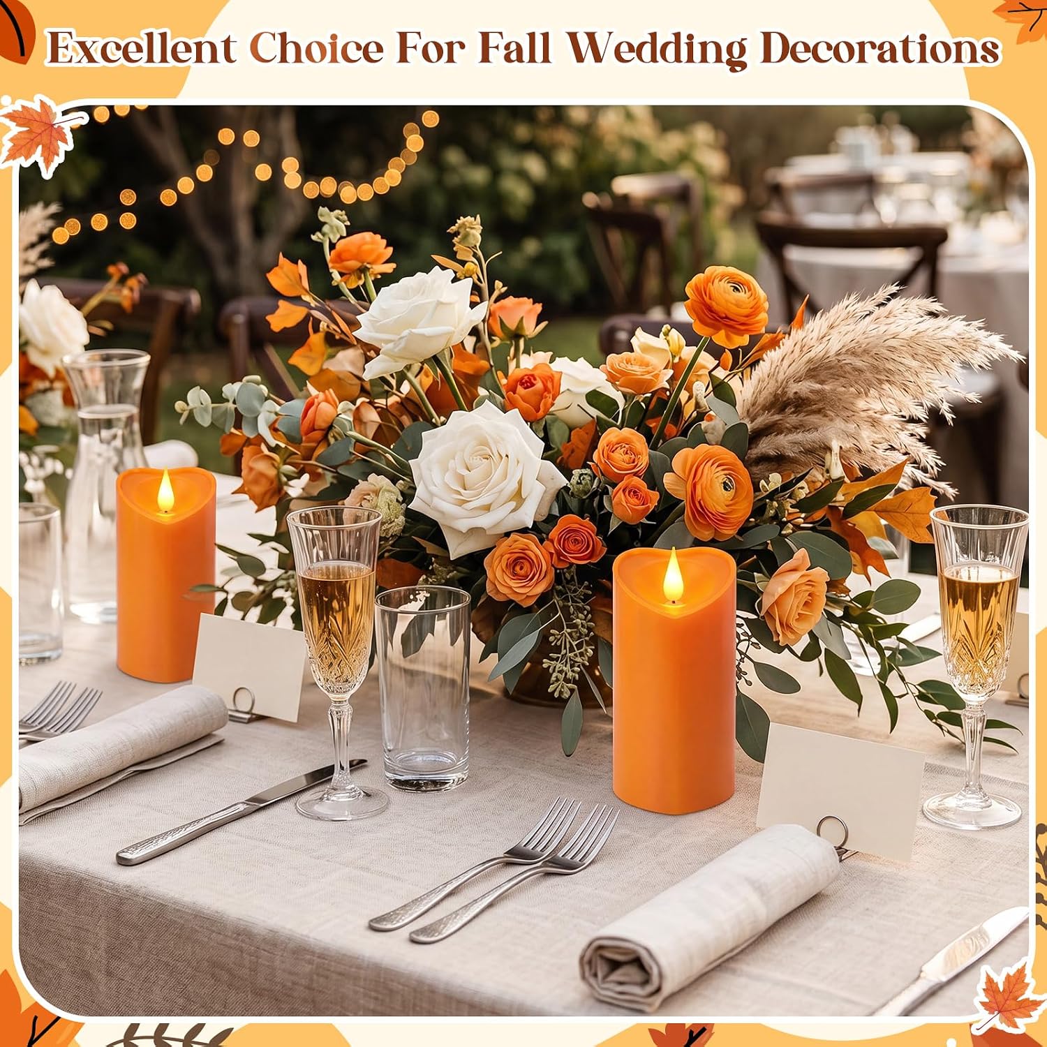 Retisee 2 Pcs Fall Heart Pillar Candle - 6" LED Battery Operated Flameless Candle with Remote for Thanksgiving Day Christmas Women Romantic Home Wedding Christmas Decoration(Orange)