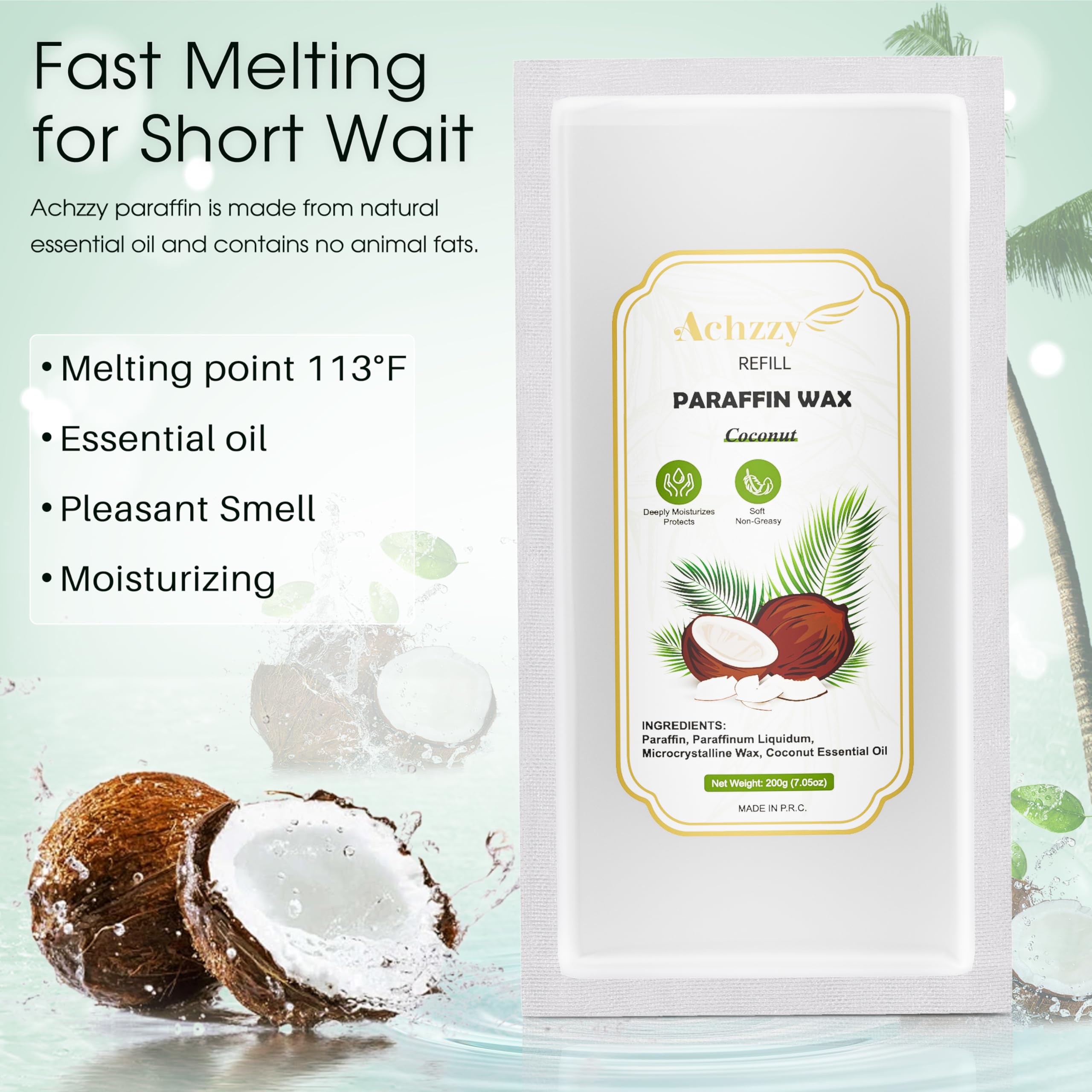 Achzzy Natural Coconut Paraffin Wax Refills for Hands and Feet, 12-Pack