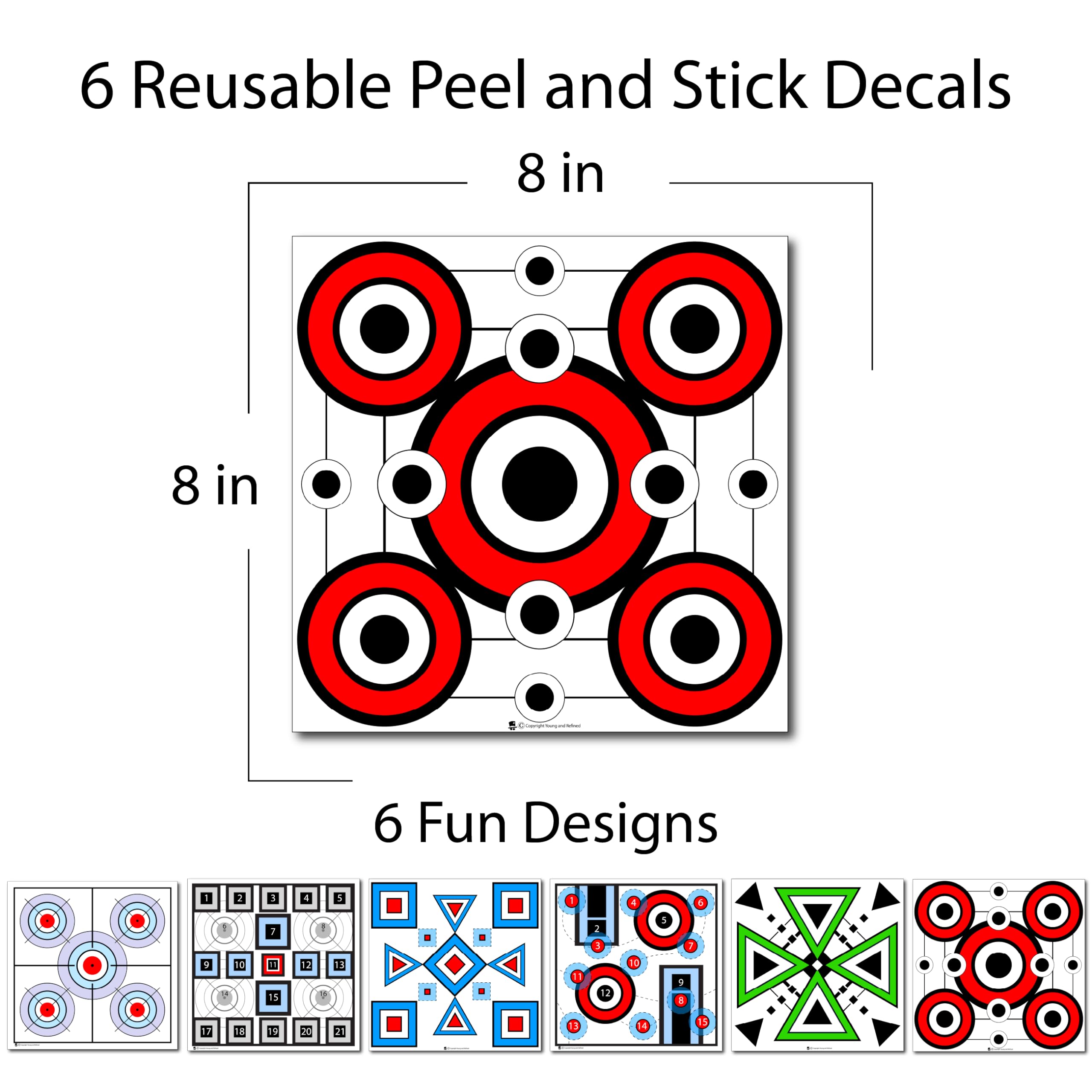 Dry Fire Targets 6 Reusable Decals Young N Refined (8x8)