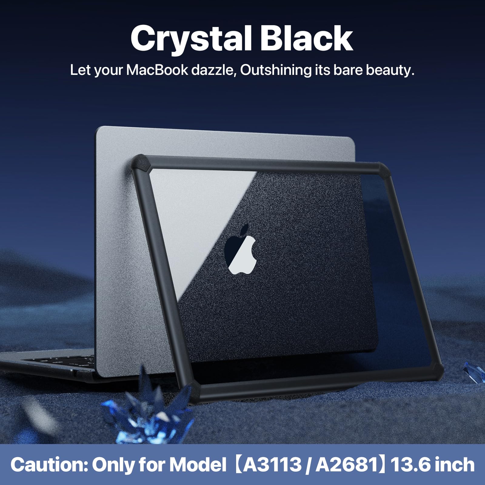 Soonjet Custodia per MacBook Air 13" | M5 M4 M3 M2 2026-2022 13.6'' | Profi ShockBumper | Protezione contro le cadute militare | Cover rigida trasparente | Nero cristallo