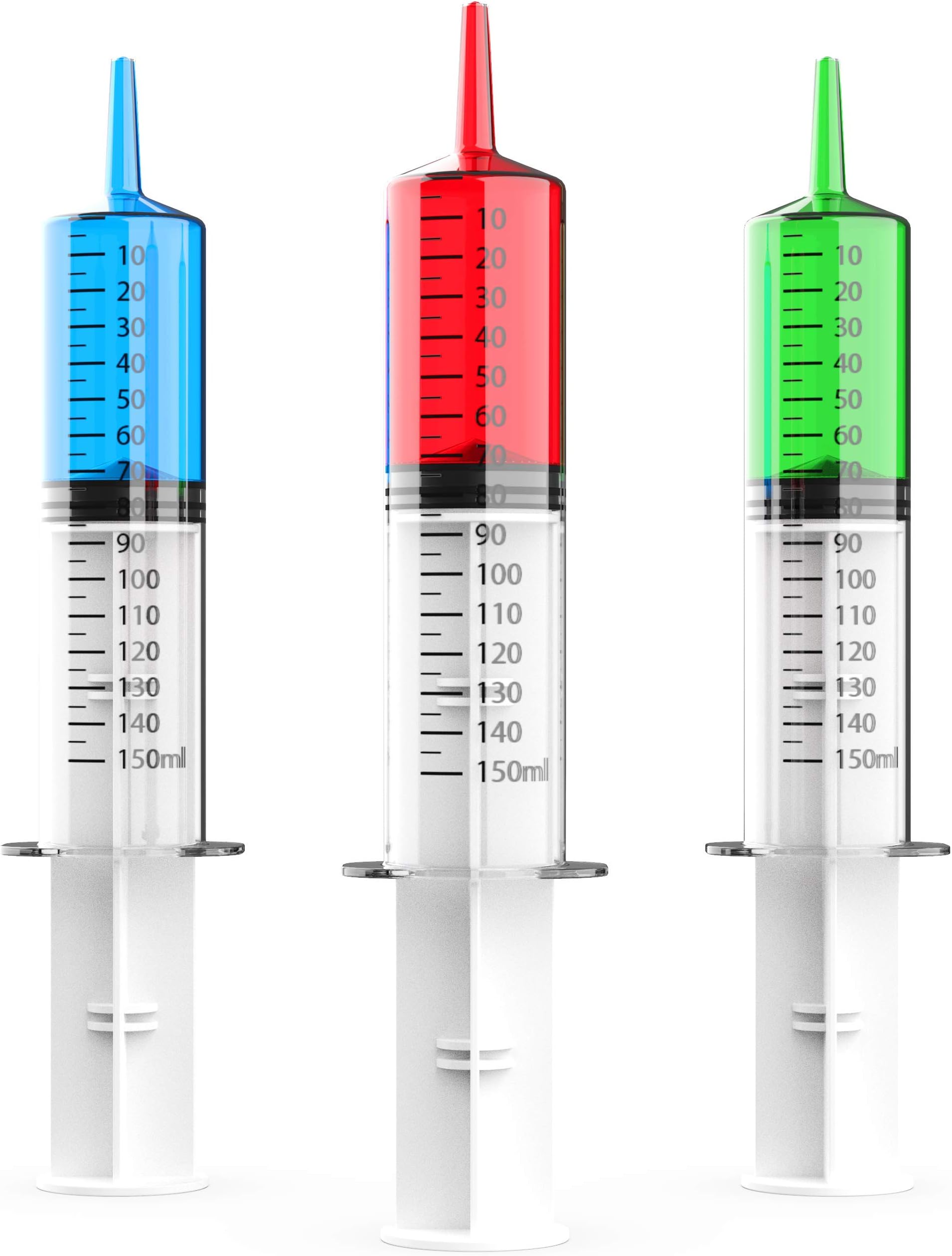 Pack of 3 Large Plastic Syringes 150ml, Mixing Garden Syringe for Measuring, Watering, Scientific Labs and Liquid Dispensing