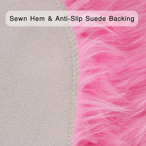 Vista 45 de duduta Tapete redondo de piel de oveja sintética color púrpura de 4 x 4 pies, peludo y mullido, lavable a máquina