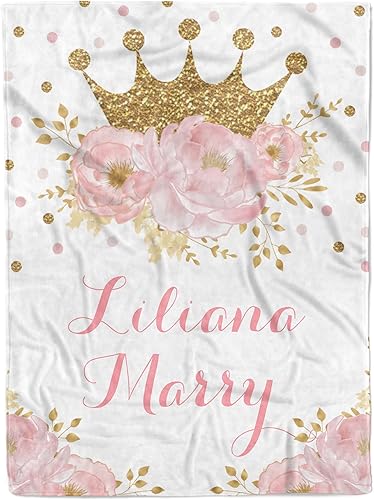 MDPrints - Mantas de bebé personalizadas de princesa para niñas, mantas de bebé personalizadas con nombre, forro polar de felpa Minky (princesa rosa)