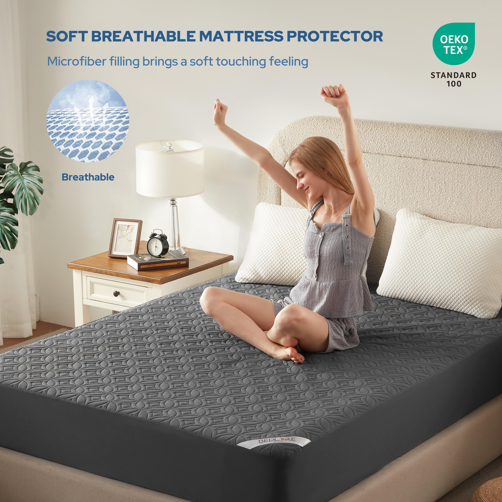 BEDLORE Waterdichte matrasbeschermer, matrastopper in volledige grootte met diepe hoeken, 6-18 inch diepte, zachte en vuilafstotende matrashoes voor tweepersoonsbed, voor kinderen, tieners