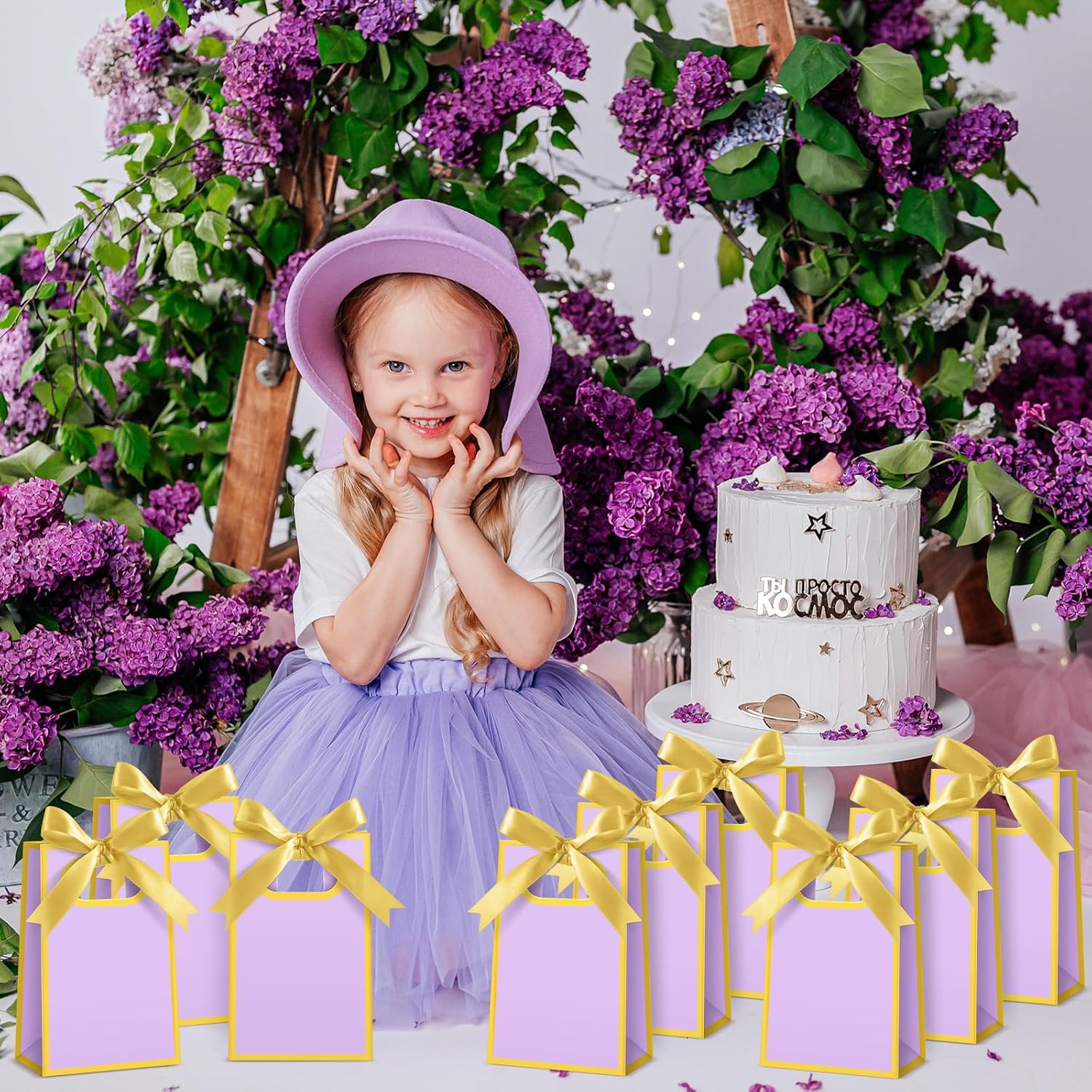 AmazingSpark 50 Pcs Light Purple Gold Mini Gift Bags Bulk 6.3 x 3.9 x 2.8 Inch Party Favors Elegant Small Gift Bags with Handles and Ribbon Bows for Wedding Birthday Bridal Baby Shower Party Favors image 4