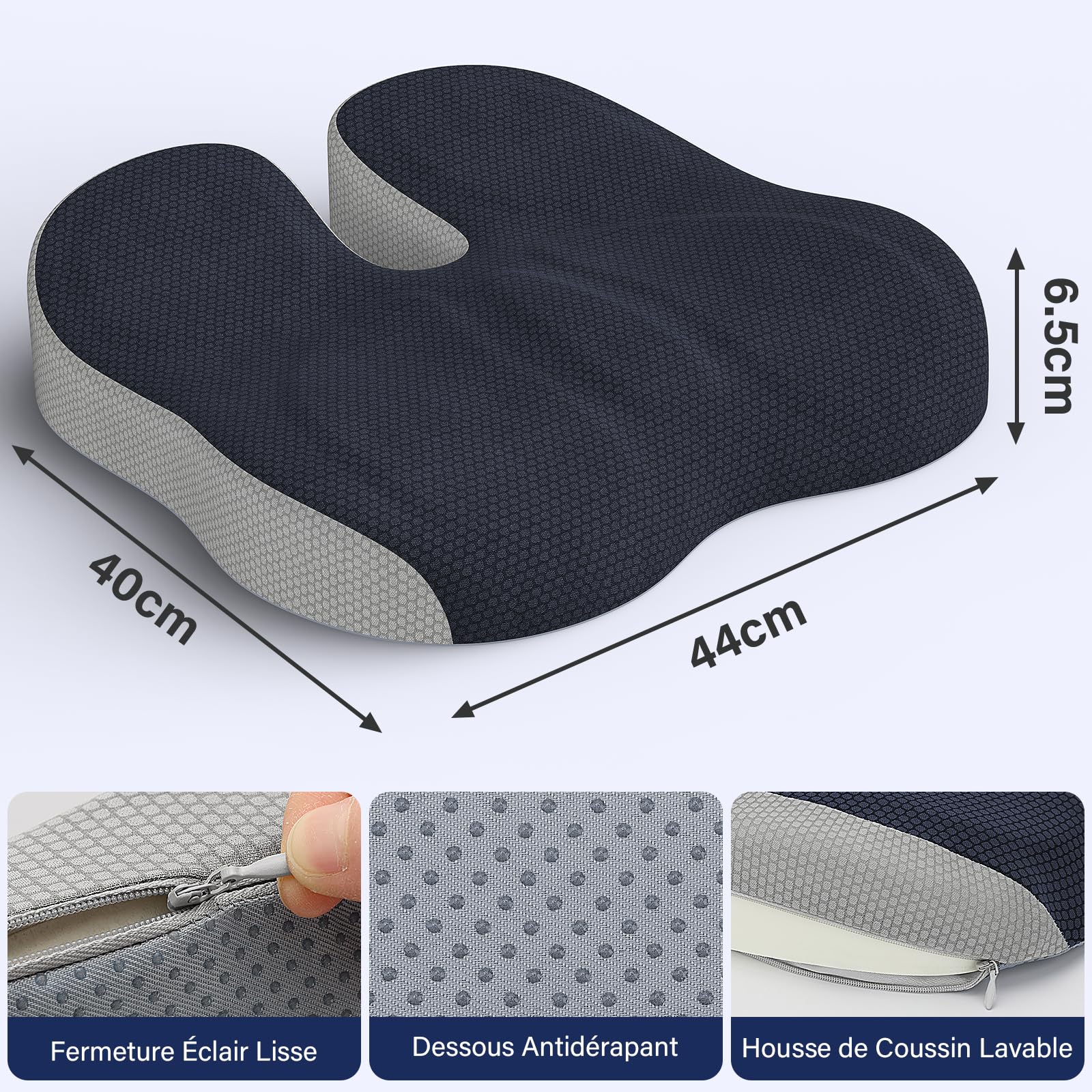 Coussin Coccyx Ergonomique pour Chaise Bureau Voiture Gaming - Gris Foncé