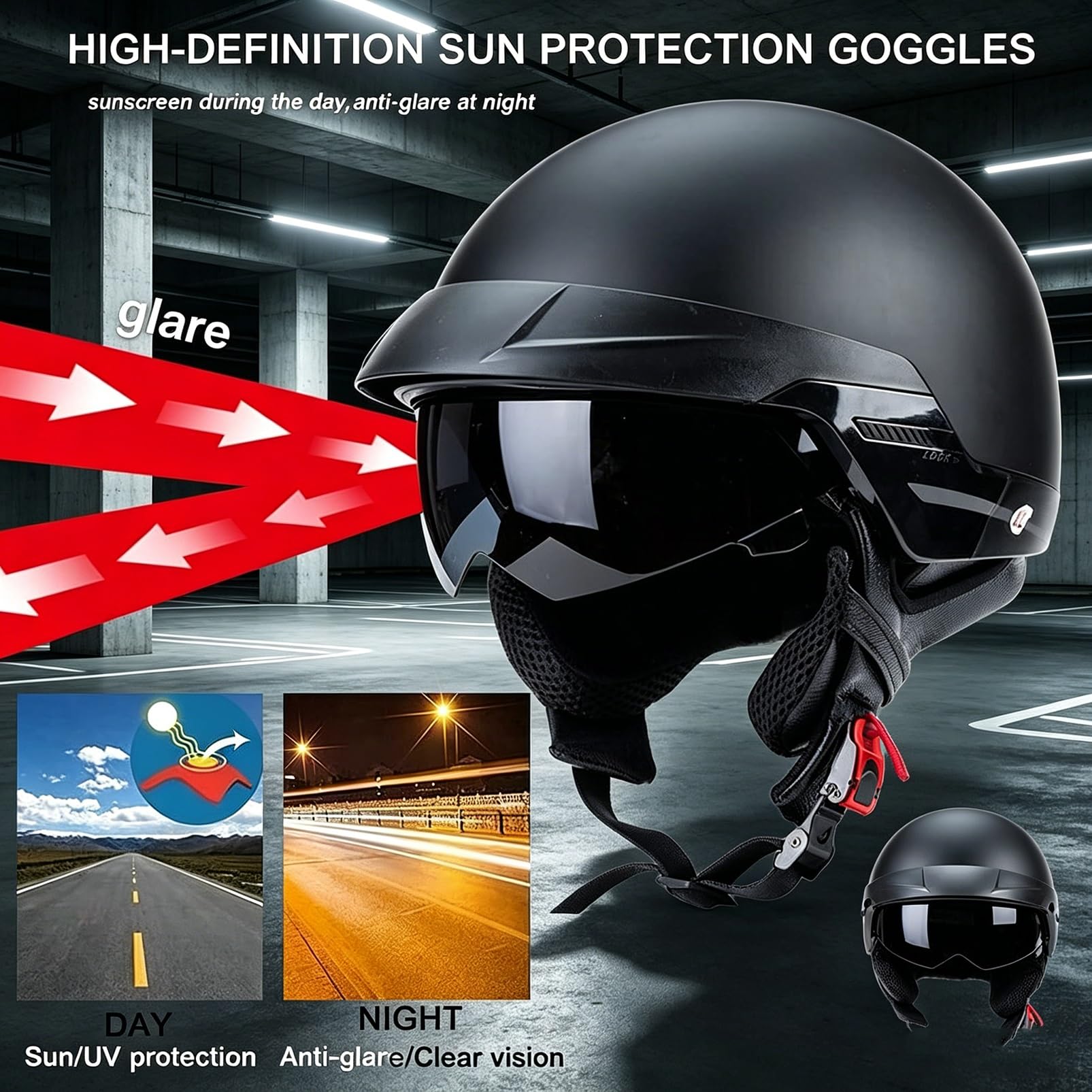 Kask Motocyklowy Typu Orzeszek Retro, Nowoczesny Urban Jet z Blendą Przeciwsłoneczną, ECE 22.06, Skorupa Anti-Mushroom z Maską Czaszką do Cruiser Skuter