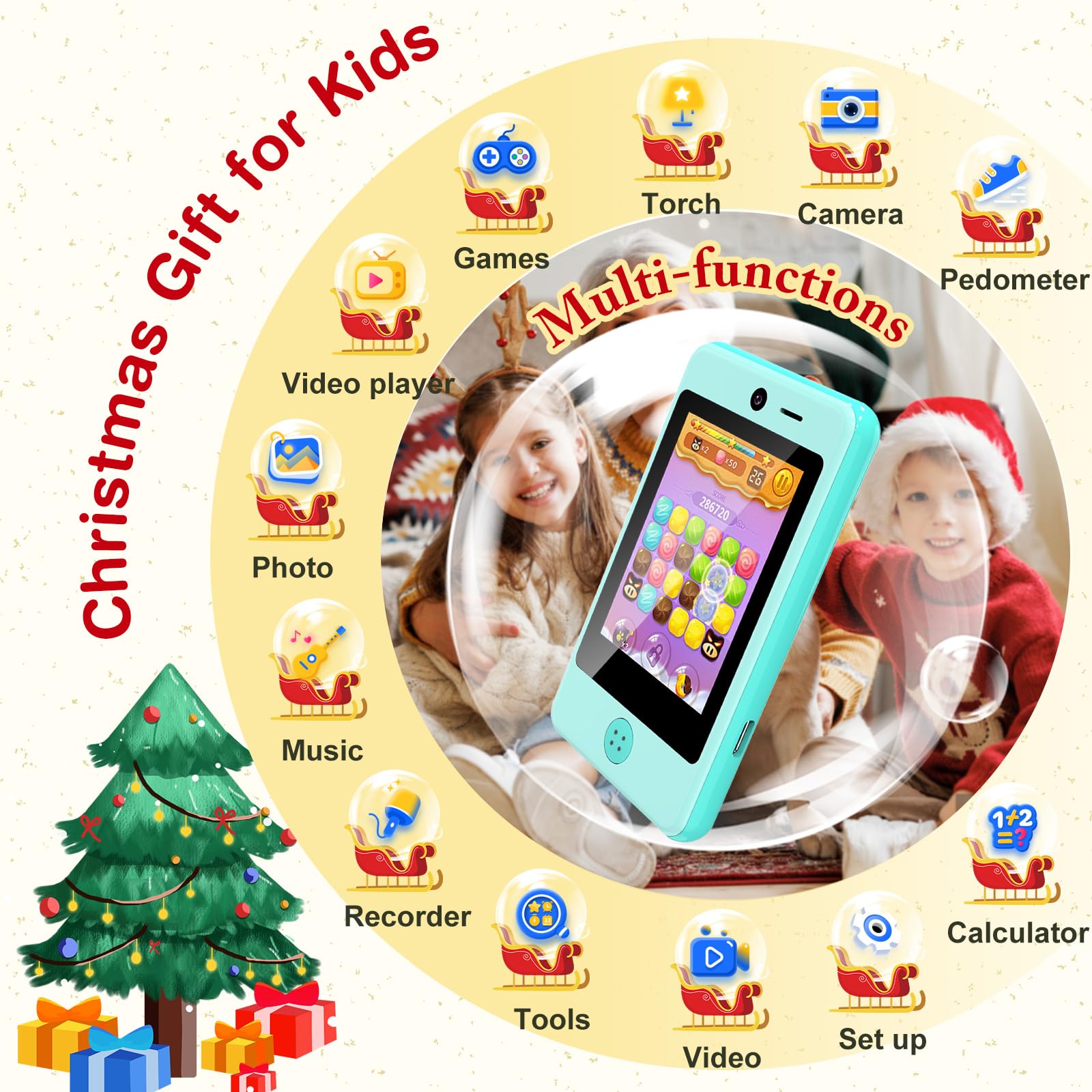 PTHTECHUS Telefono Portatile per Bambino, Smartphone per Bambini Giocattoli Elettronici educativi , Blue 02