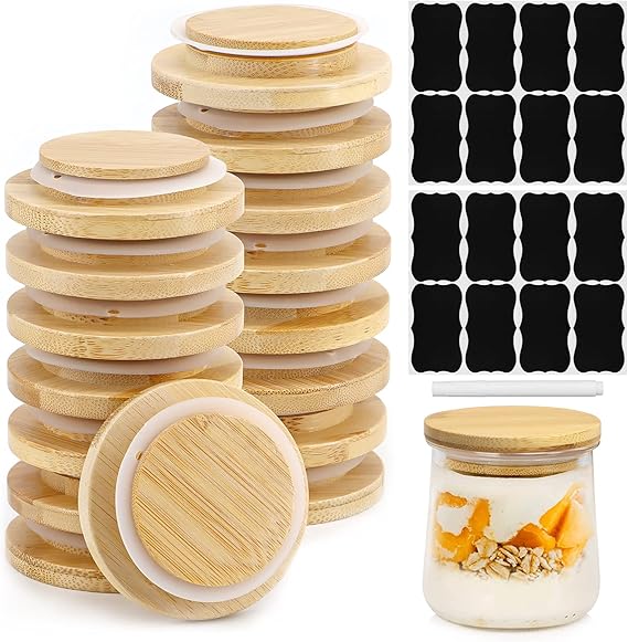 16 Pack Oui Yogurt Jar Lids, iNUREYE Bamboo Wood Lids Fit Oui Jar Lids