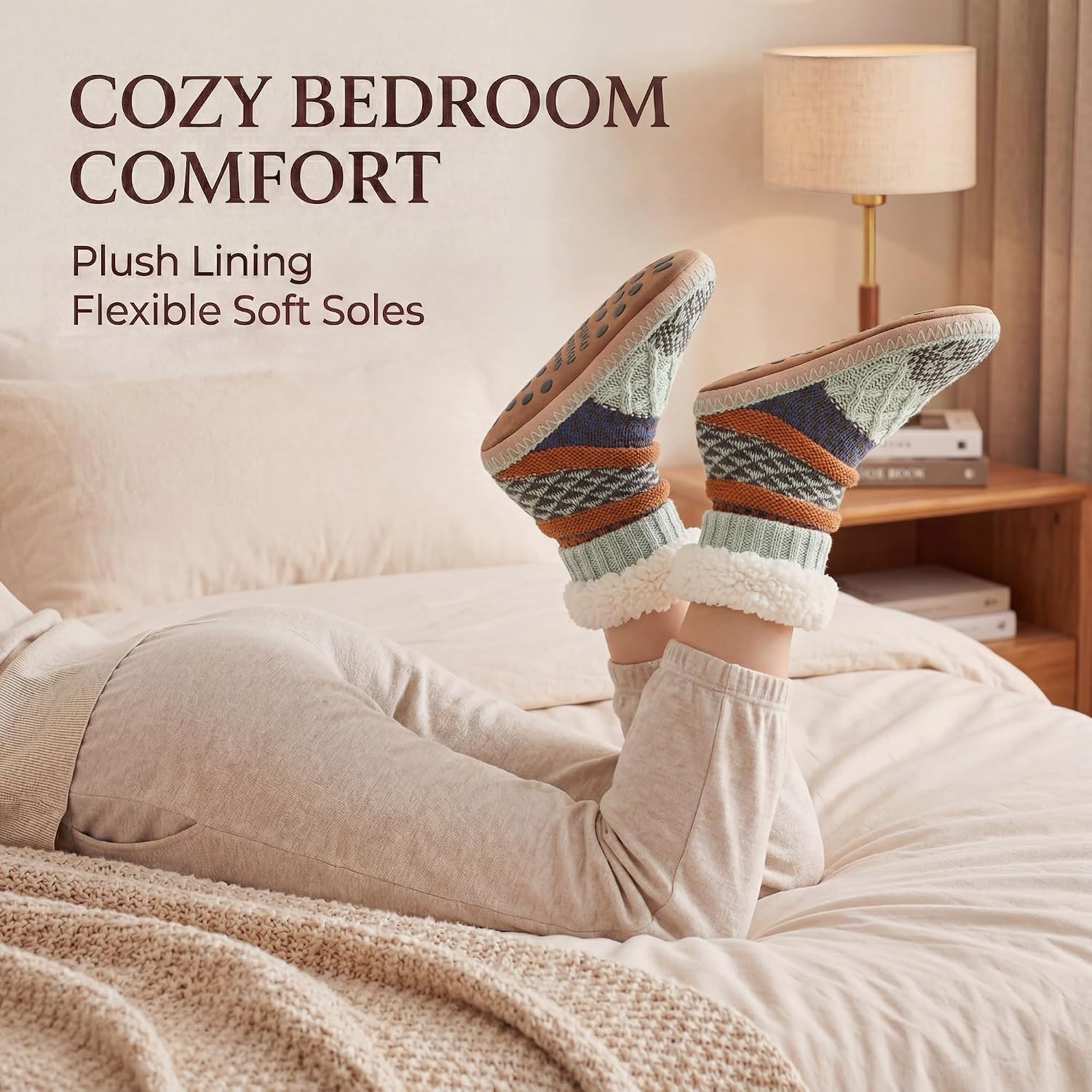 Cozylook Fuzzy Slipper Socks for Women Soft Sole Non Slip Sherpa Lined