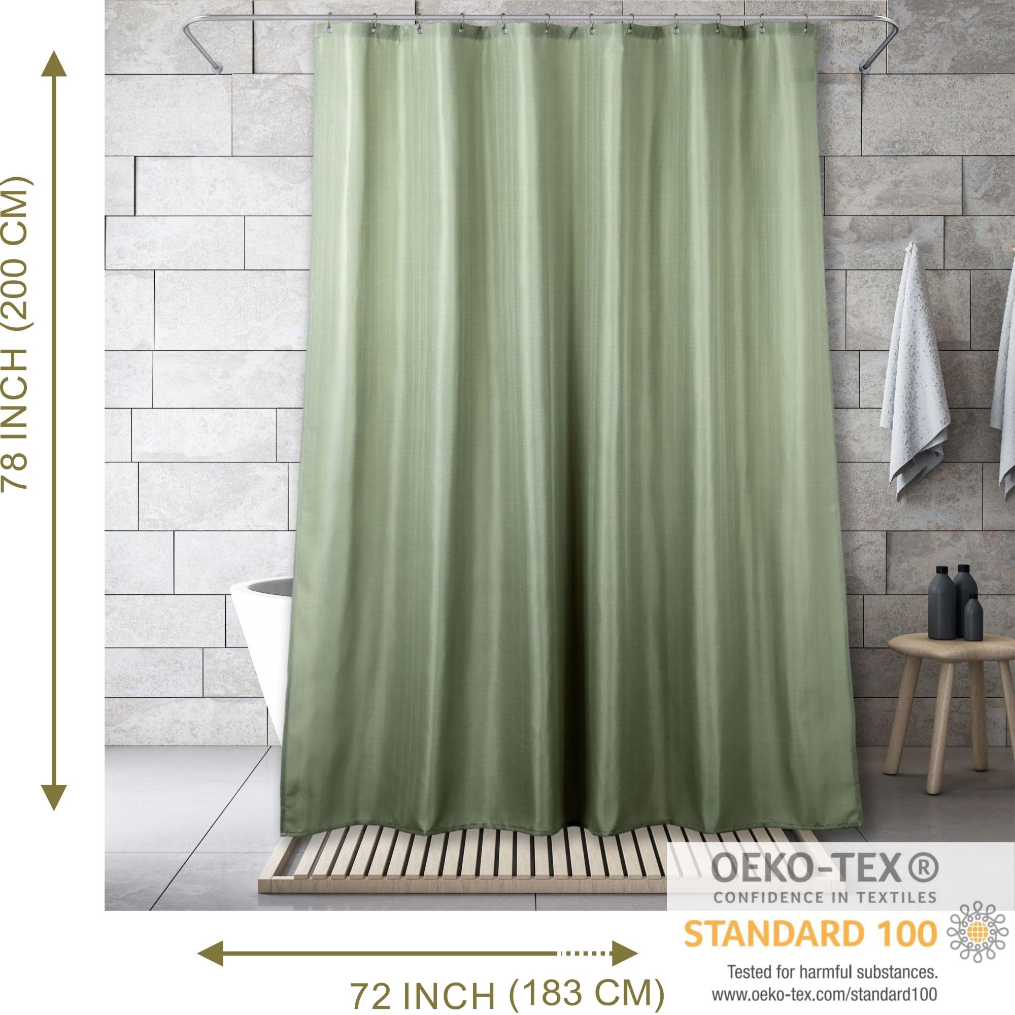 Rideau De Douche Texture Lin Bleu 183x200 Cm - Hydrofuge Anti Moisissure Lavable Salle De Bain