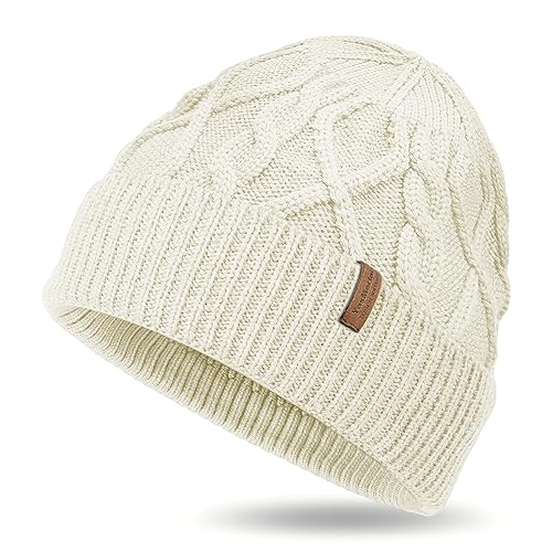 100% Merino Wool Beanie for Men Women, Knit Cuffed Winter