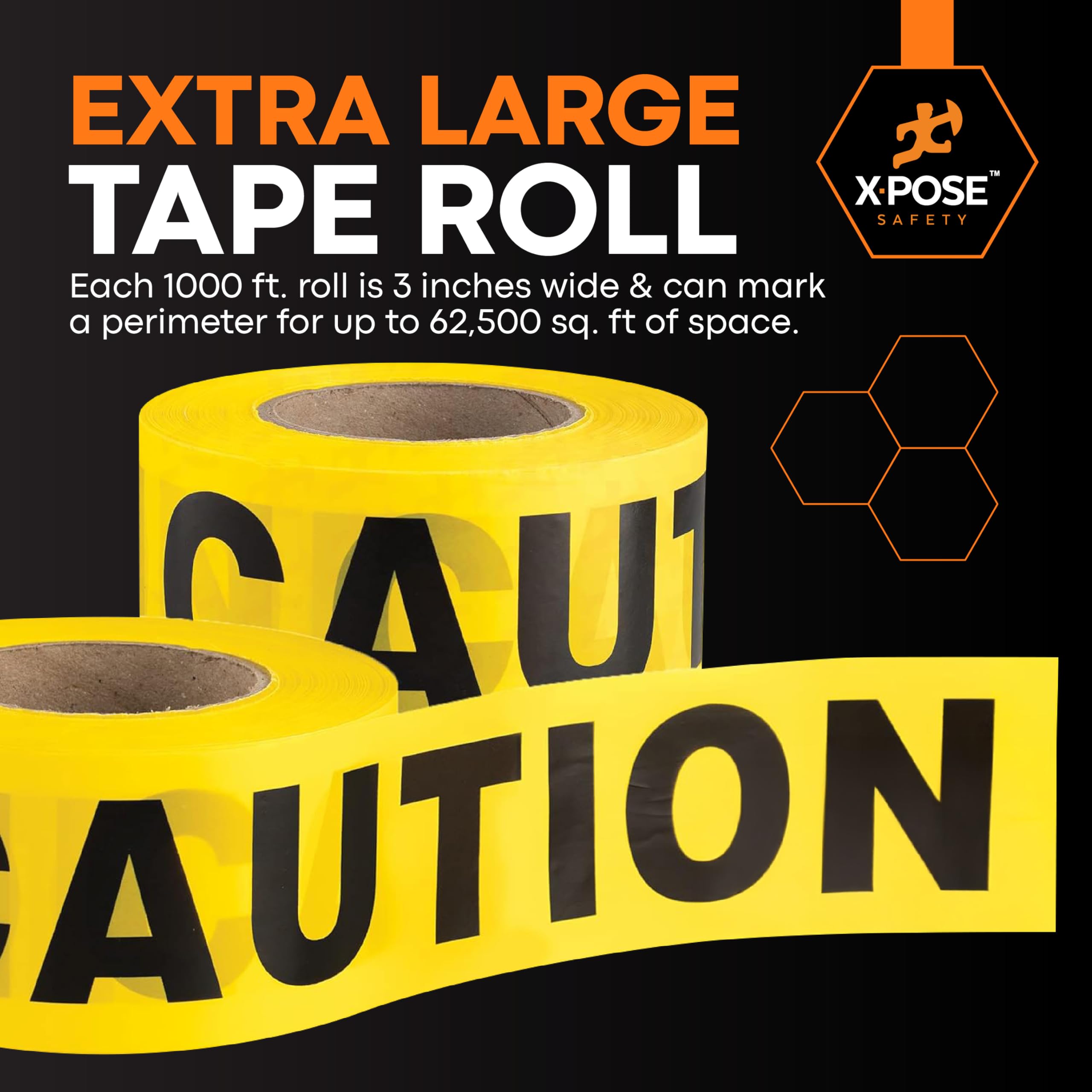 Xpose Safety Klebeband, 2 Rollen – 1000 ft x 7.6 cm breit – gelbes Sicherheitsband für hohe Sichtbarkeit im Außenbereich, Warnung, Flaggen von Baugefahr, Kriminalitätsbarriere, gelb, 2 Pack
