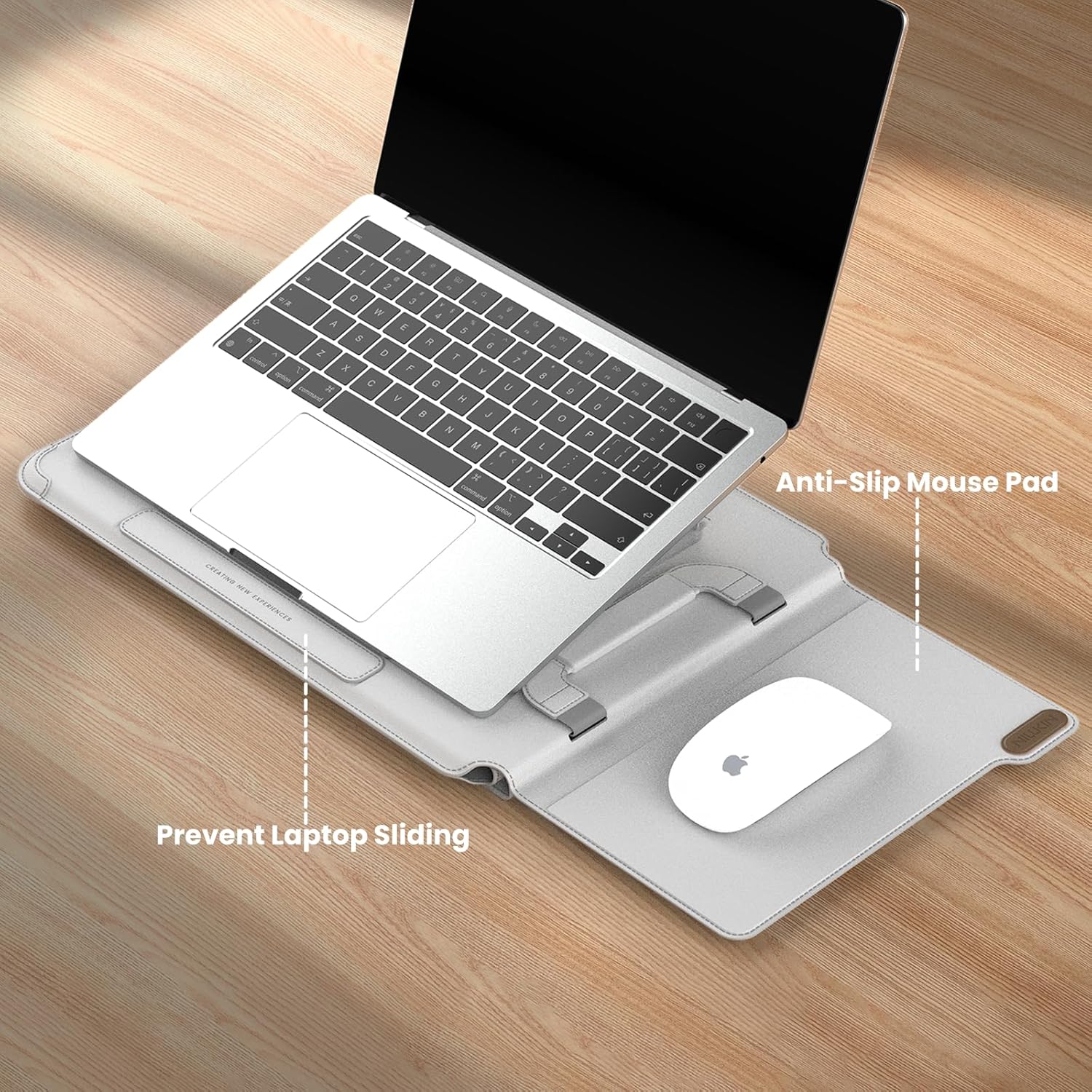 Nillkin Upgraded 13-14 Inch Laptop Sleeve Case for MacBook/Dell/HP/Lenovo/Asus, Unique Slim Travel Computer Bag with Adjustable Stand & Mouse Pad, Magnetic Handle, PU Leather, Gray - Image 5