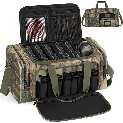 Tactical Pistol Range Bag, Gun Range Bag for Handguns, Shooting Duffle Range Pistol Bag with Magazine Slots, Extra Pockets for Ammo and Essentials