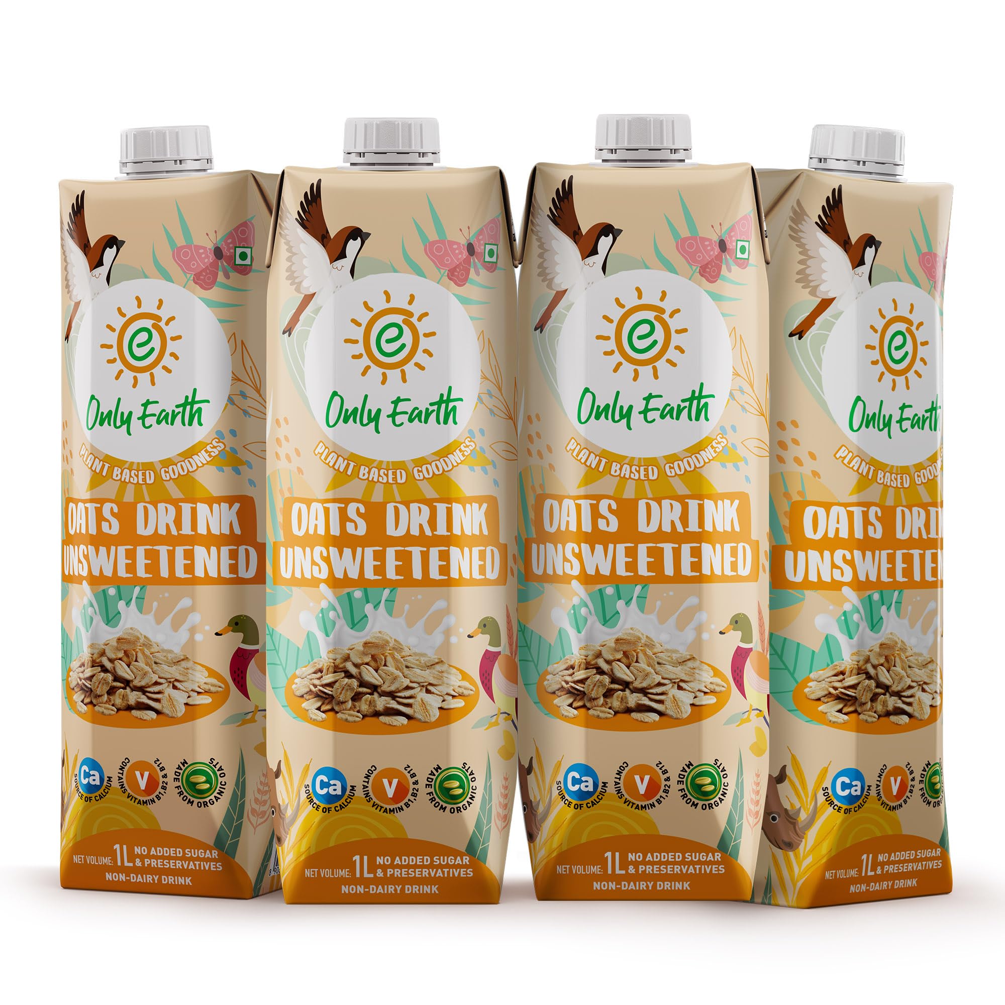 Only Earth Oats Beverage | Unsweetened Drink | Lactose Free | Preservatives Free | Plant Based | Dairy Alternative | Source of Calcium | Source of Vitamin B1, B2 & B12 1 Litre (Pack of 4)