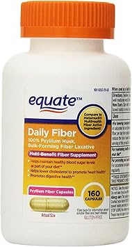  Equate العلاج بالألياف ، لكبسولات مكملات الألياف بانتظام ، زجاجة 160 عددًا 