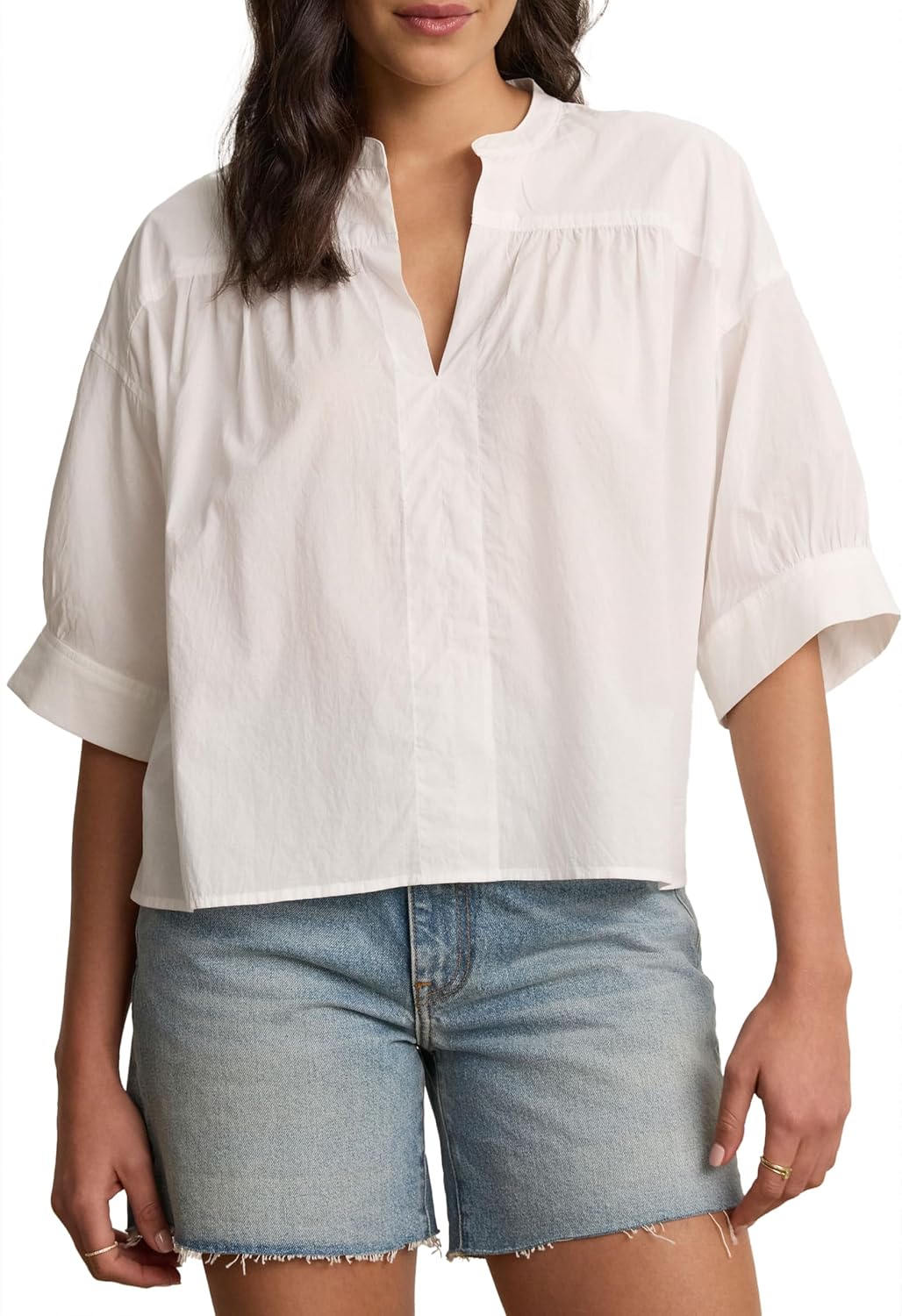 VELVET BY GRAHAM & SPENCER Women's Yuna Rib & Poplin Mix Media Blouse, White