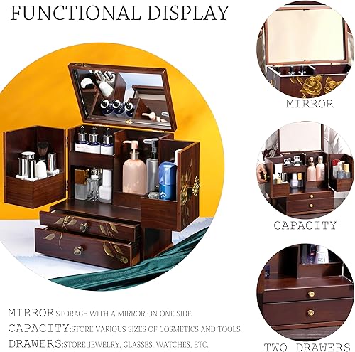 Miniatura 4 de Xloverise organizadores de maquillaje, Pintar a mano de madera maciza organizadores de cuidado de la piel, organizador de cosméticos con 2 cajones