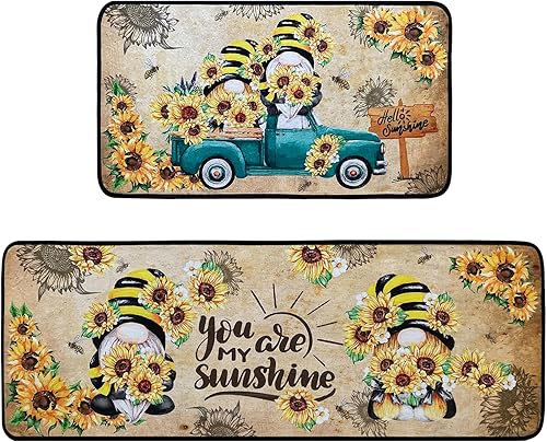 Alfombras de Cocina Girasol, Alfombrillas Antideslizantes Lavables de Microfibra para el Piso de la Cocina, Juego de 2 Piezas de Alfombrillas de