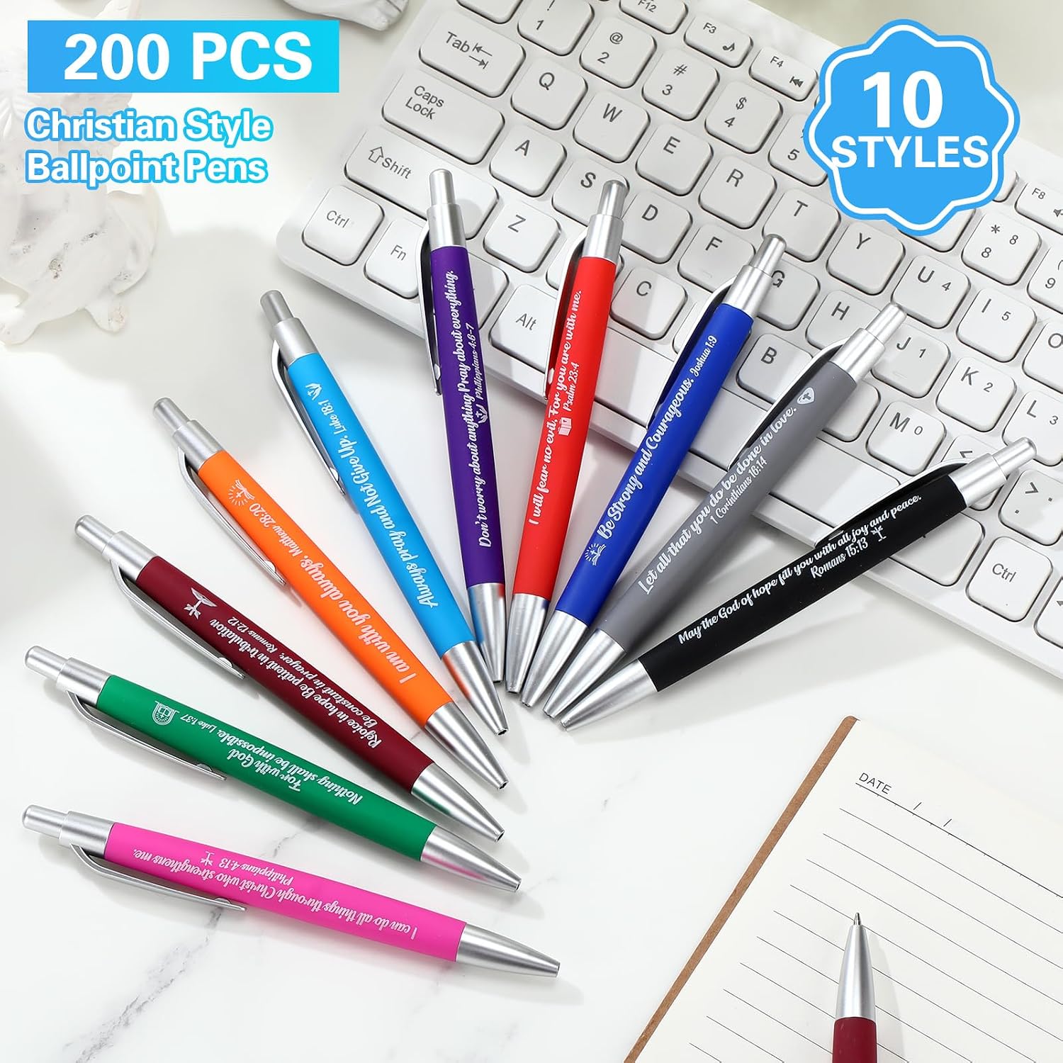 Gueevin 200 Pcs Inspirational Pens Employee Appreciation Gift Black Ballpoint Ink Funny Motivational Thank You Pens Bulk for Office Worker Teacher Women Men(Bible Verse)