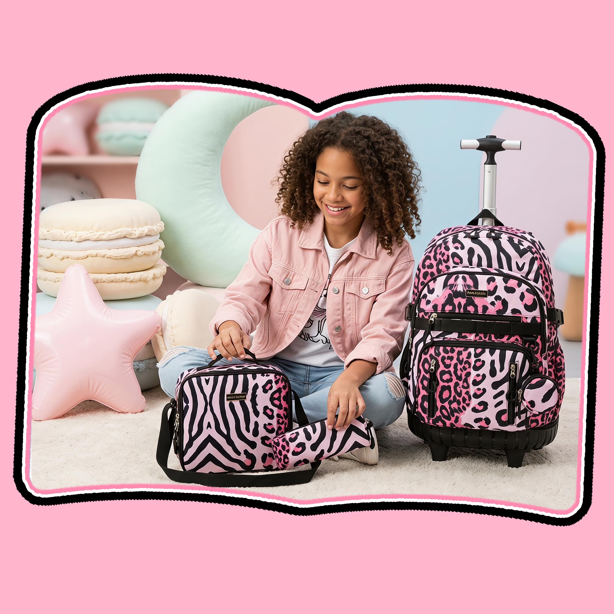 HTgroce Schulrucksack Trolley Mädchen – Schulranzen mit Rollen & Kinderkoffer – Große Schultasche für Grundschule & Reisen – School Trolley Handgepäck