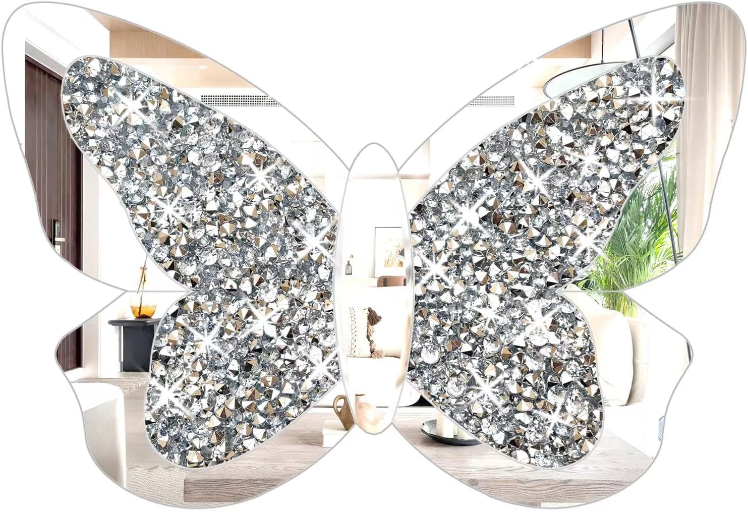 Butterfly Shaped Mirror for Home Décor, Crystal Crushed Diamond Silver Mirror,10’’X15” Butterfly Decorations for Room Decor for Kids Nursery Classroom Wedding Décor
