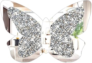Butterfly Shaped Mirror for Home Decor, Crystal Crushed Diamond Silver Mirror,10X15 Butterfly Decorations for Room Decor for Kids Nursery Classroom Wedding Decor
