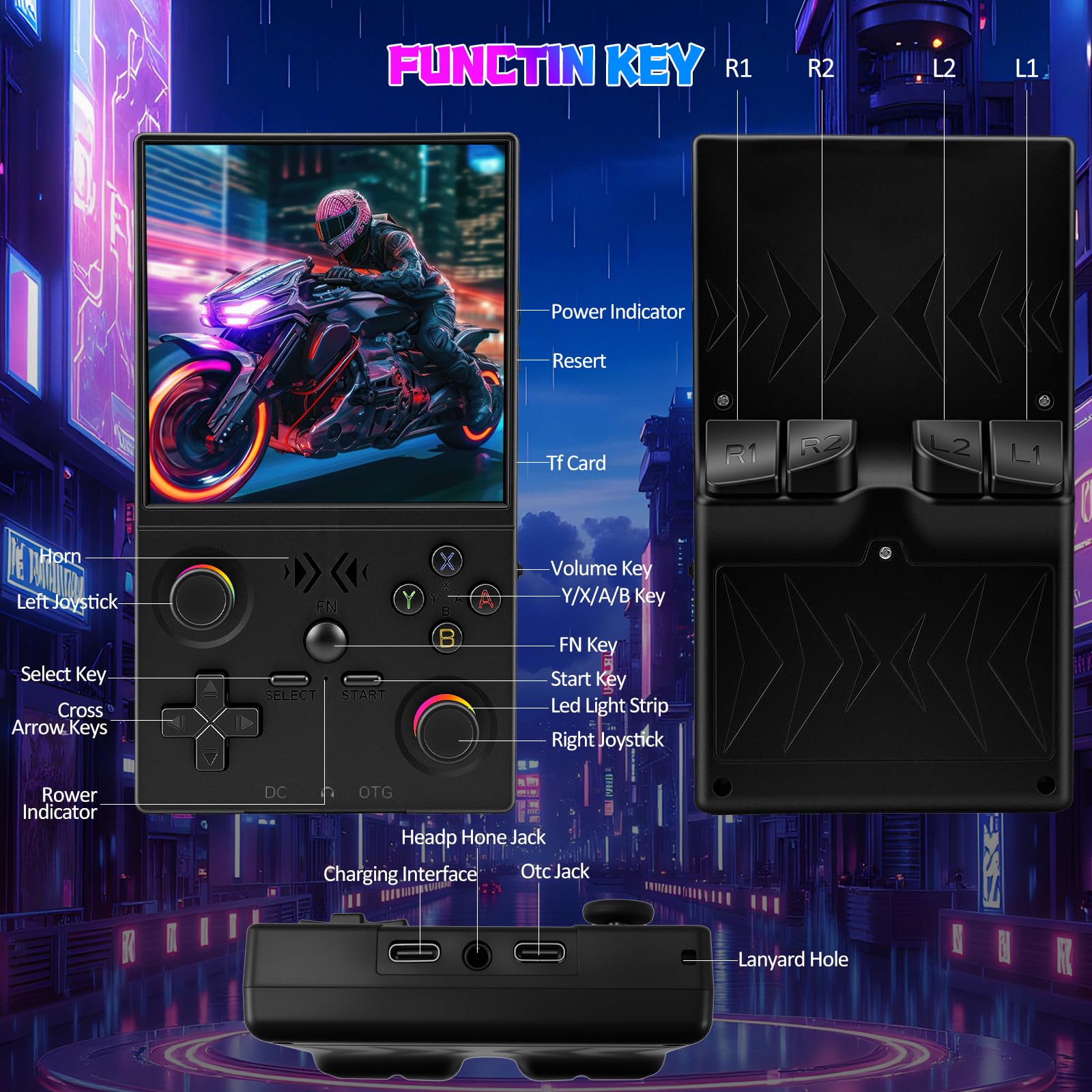 UYTGXEN XF40V Retro Handheld Game Console with 2*Detachable Long Joysticks, 4.0-Inch HD IPS Screen Retro Gaming Console, Preloaded Classic Games with Multiple Emulator, Pocket Video Gaming