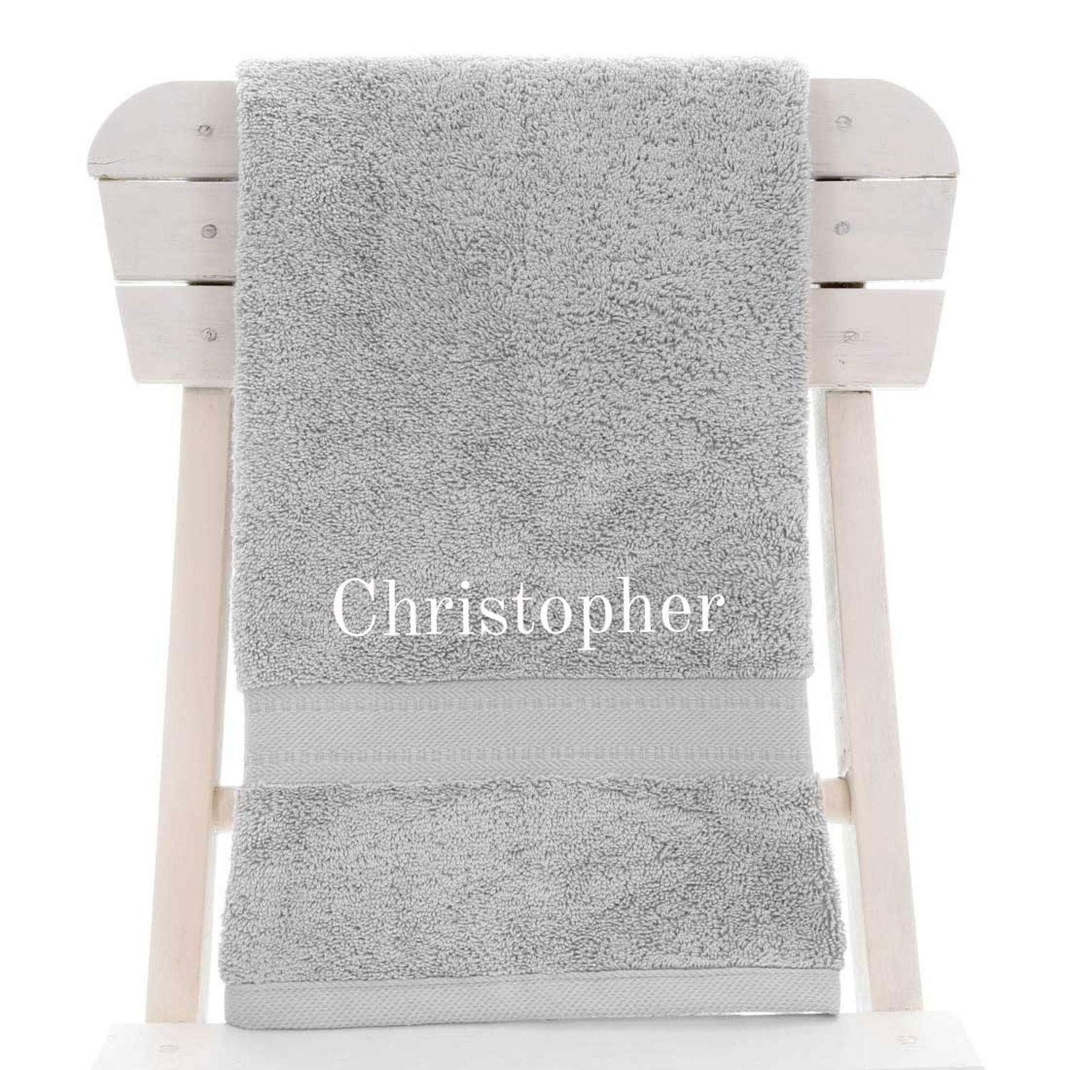 aztex Personalised Children's 100% Cotton Bath Towel with Name Only, 550gsm, 70cm x 130cm - Silver