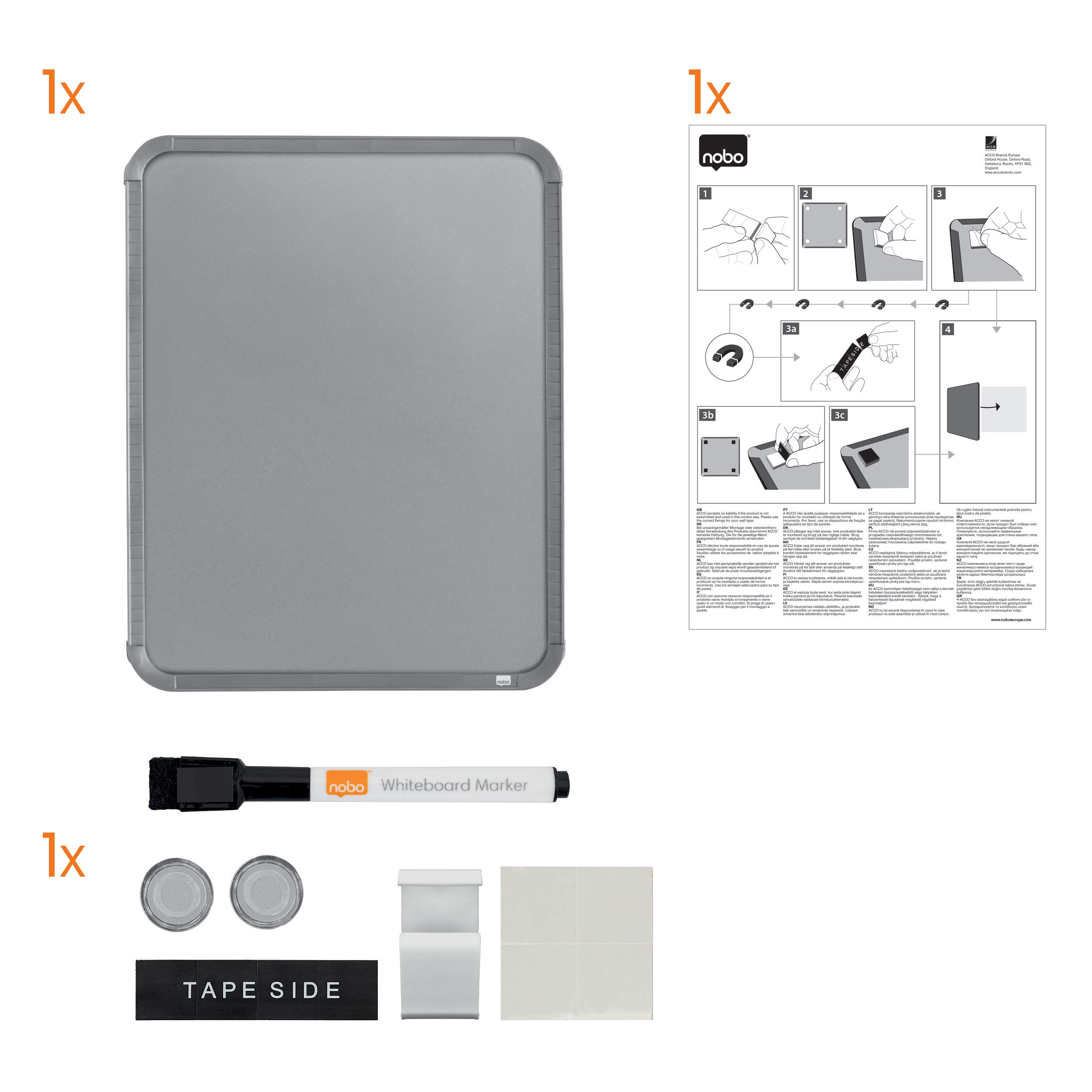 Tableau Blanc Magnétique Nobo - Format 360x280 Mm - Cadre Fin, Poignées Et Porte-marqueur
