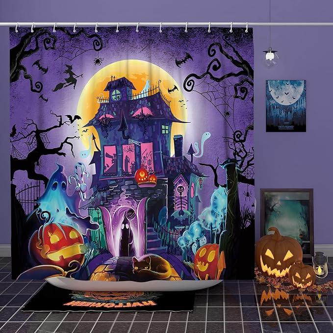 DESIHOM Halloween Shower Curtain Set Waterproof Fabric72" x 72", Scary Castle