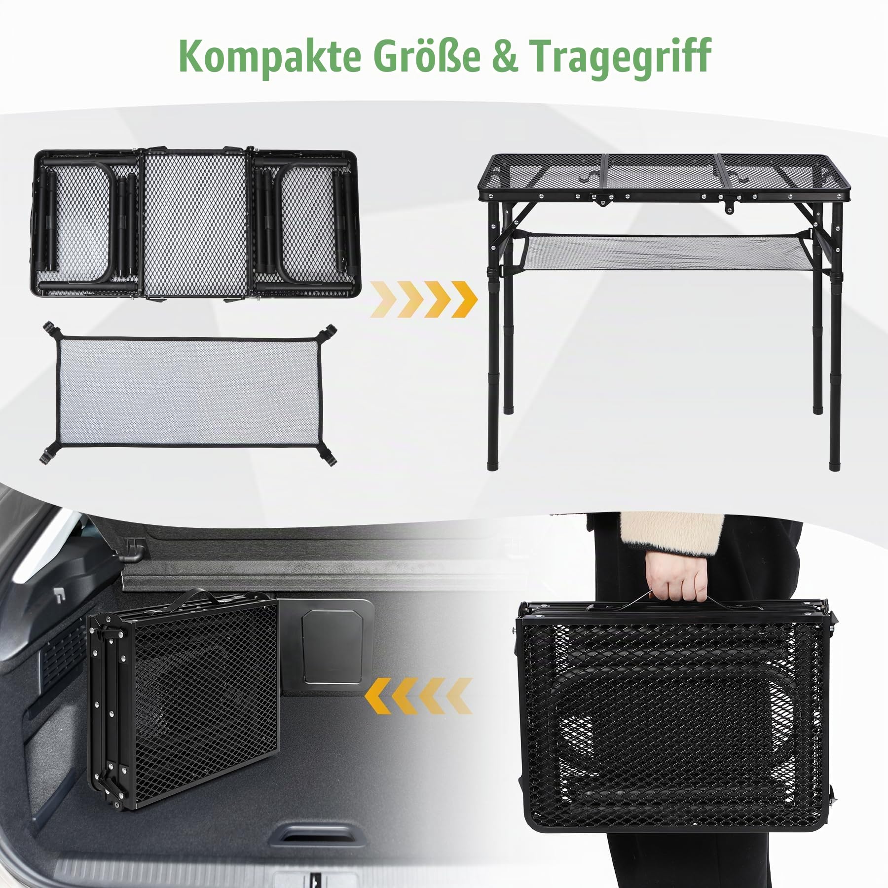 REDCAMP Tragbarer Grilltisch mit Mesh Desktop, höhenverstellbar, Schwarz | 87 x 40cm, Leichter Faltbarer Klappbarer Campingtisch, für Camping Kochen BBQ RV Picknick,einfach aufzubauen