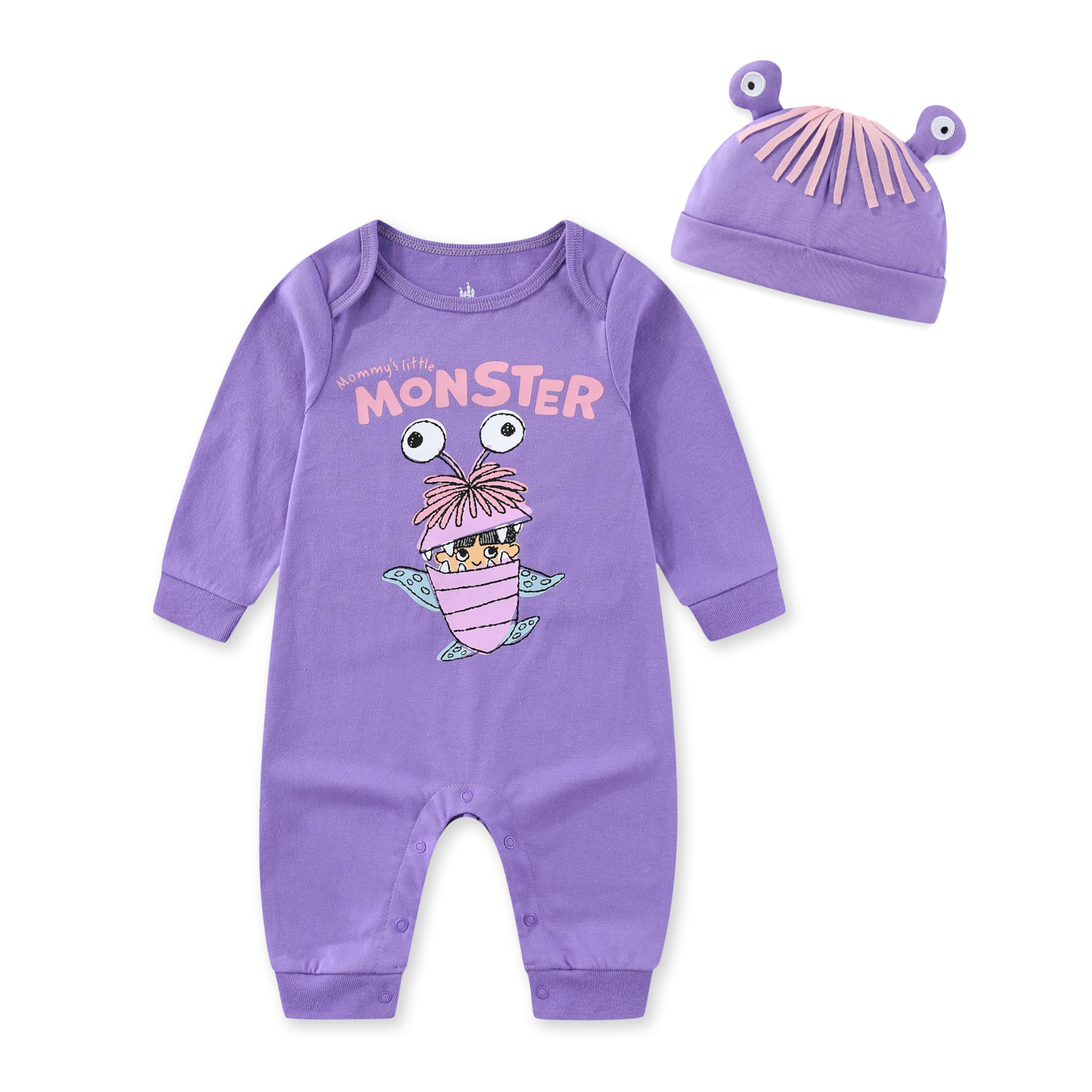Disney Monsters Inc. Baby Girls Coverall with Cap 2 Piece Set for Infants