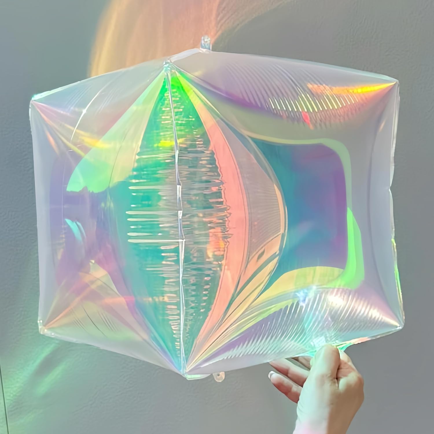 9Pcs Iridescent 4D Cube Ball Balloons 12 Inch/Korean Idol Demon Hunters Singer Fans Party Decoration/Holographic Clear Foil Decorative Folding Rainbow/Under The Sea Mermaid Party Balloon