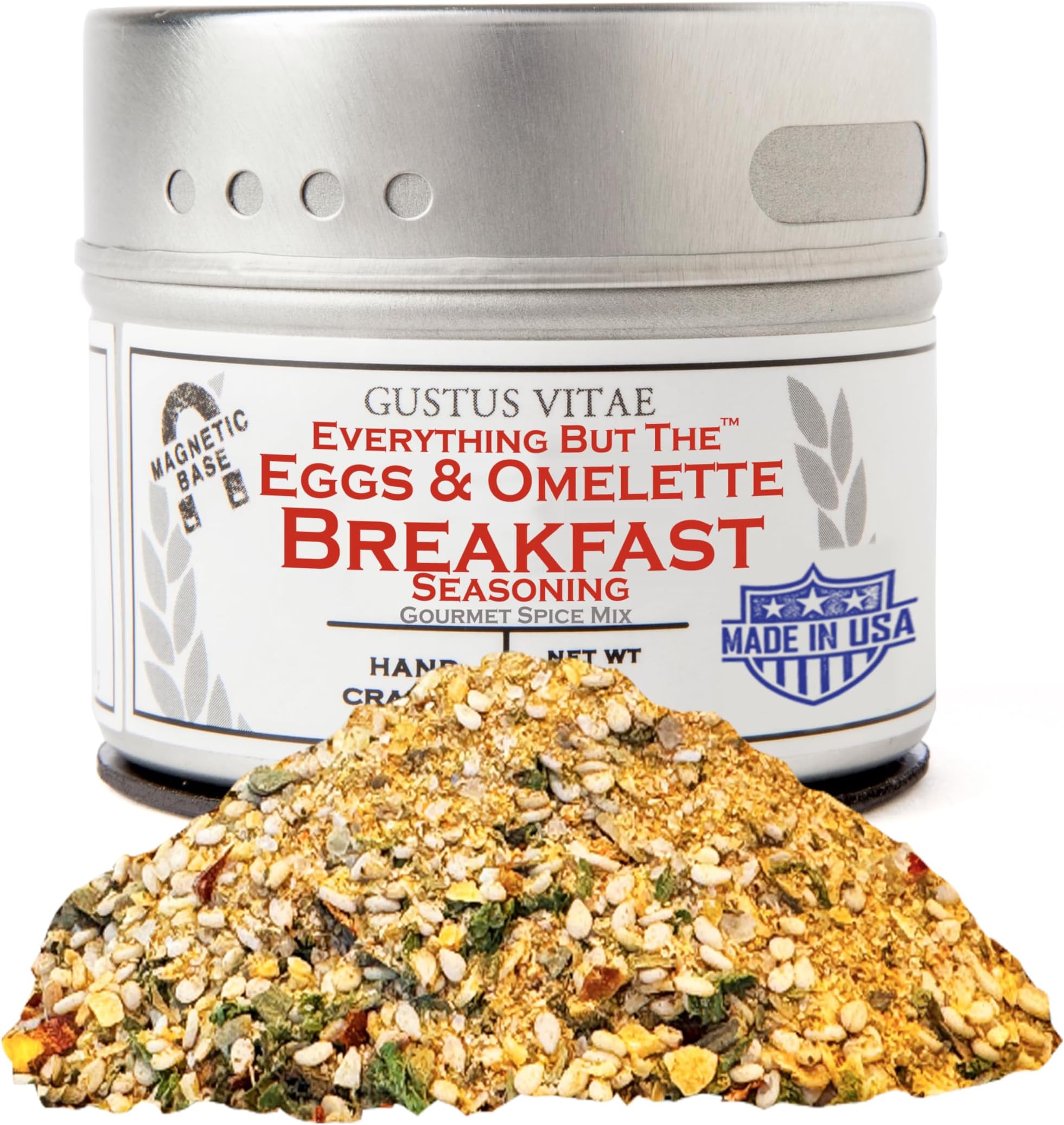 Everything But The Eggs & Omelette Breakfast Seasoning | All Natural | Non GMO | Hand Crafted | 2.2 oz | Gourmet Spice Mix | Small Batch | Artisanal Rub | Seasoning Blend | GLP-1 Friendly | Sustainably Sourced | Magnetic Tin | Made in USA | Gustus Vitae