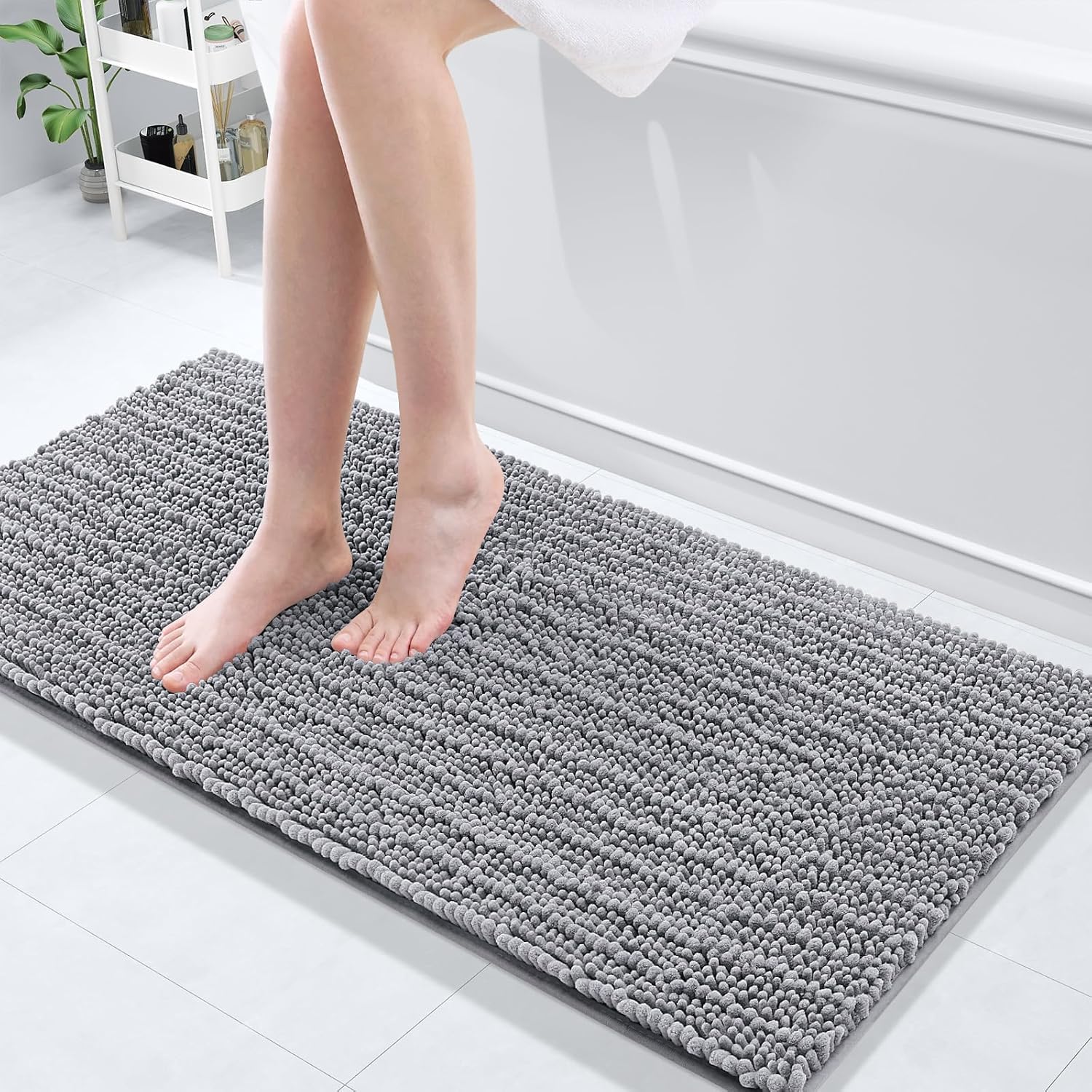 Arotive Luxury Bathroom Rugs 47x17, Extra Soft Thick Absorbent Shaggy Chenille Bath Rugs, Non-Slip Machine Wash Dry, Bath Mats for Bathroom Floor, Tub and Shower, Home Decor Accessories, Grey