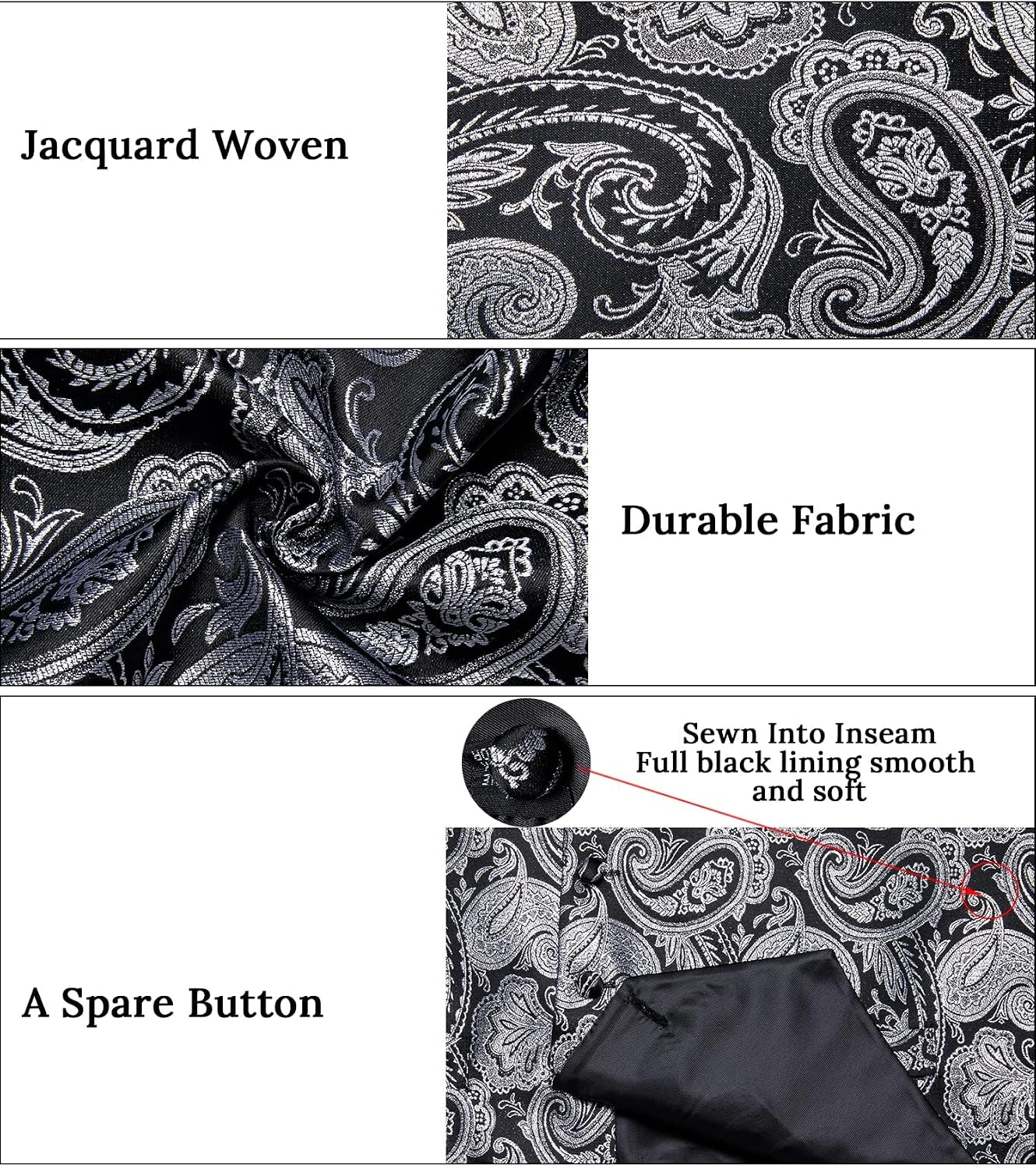 DiBanGu Mens Vest and Tie Set Formal Paisley Waistcoat and Necktie Pocket Square Cufflinks Silk Suit Vest for Tuxedo Wedding