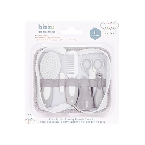 Miniatura 2 de Bizzu Kit de aseo para bebés para recién nacidos Juego de 11 piezas para el cuidado infantil con cepillo peine cortaúñas, limas, tijeras de