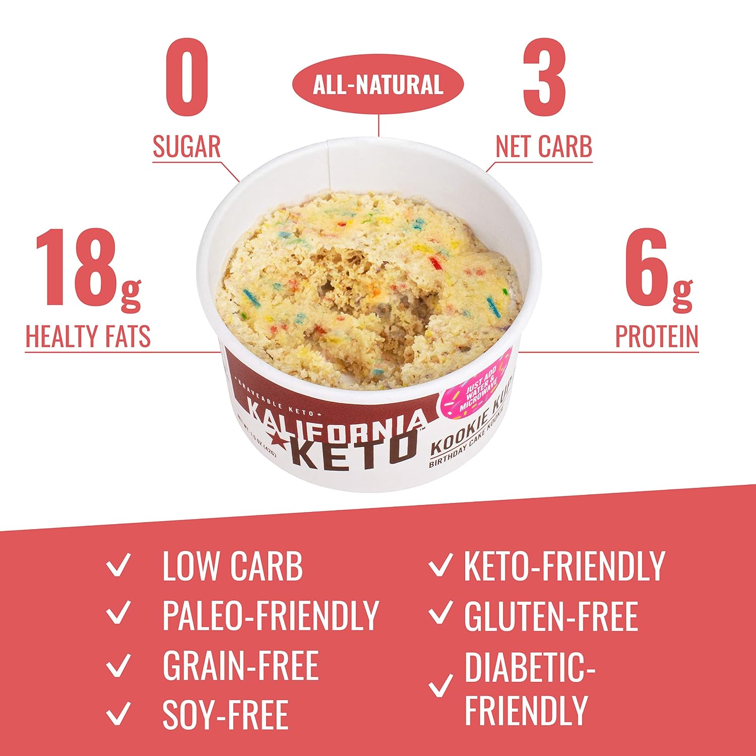 Kalifornia Keto Birthday Cake Cup Sample Pack (3 Single Serve Cups, 1.7 oz each) – Low Carb, Keto-friendly, and Low Sugar Keto Snacks – Soy Free, Gluten Free and Dairy Free