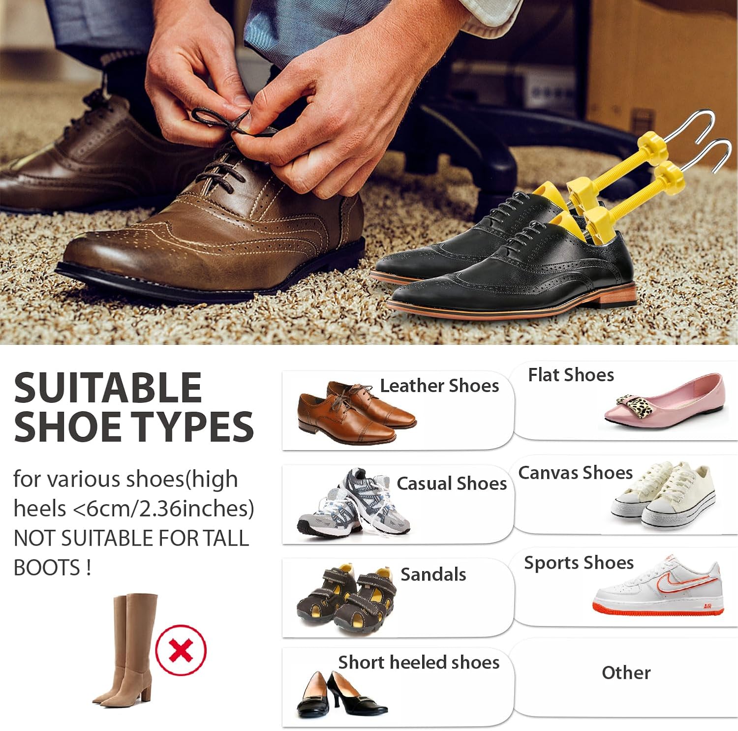 Dinamon Shoe Stretchers (1pairs)- Expands Height(Instep) and Length of Tight footwear for Ladies/Men/High Heel