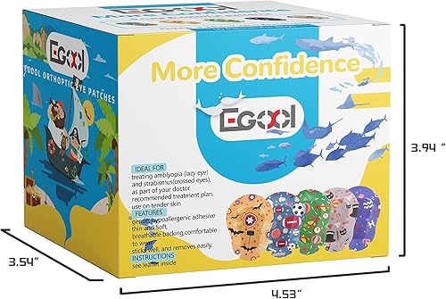 Miniatura 6 de Parches adhesivos para los ojos para niños, diseño genial para niños, 45 + 5 bonos por caja, tamaño regular, material transpirable, patrón colorido