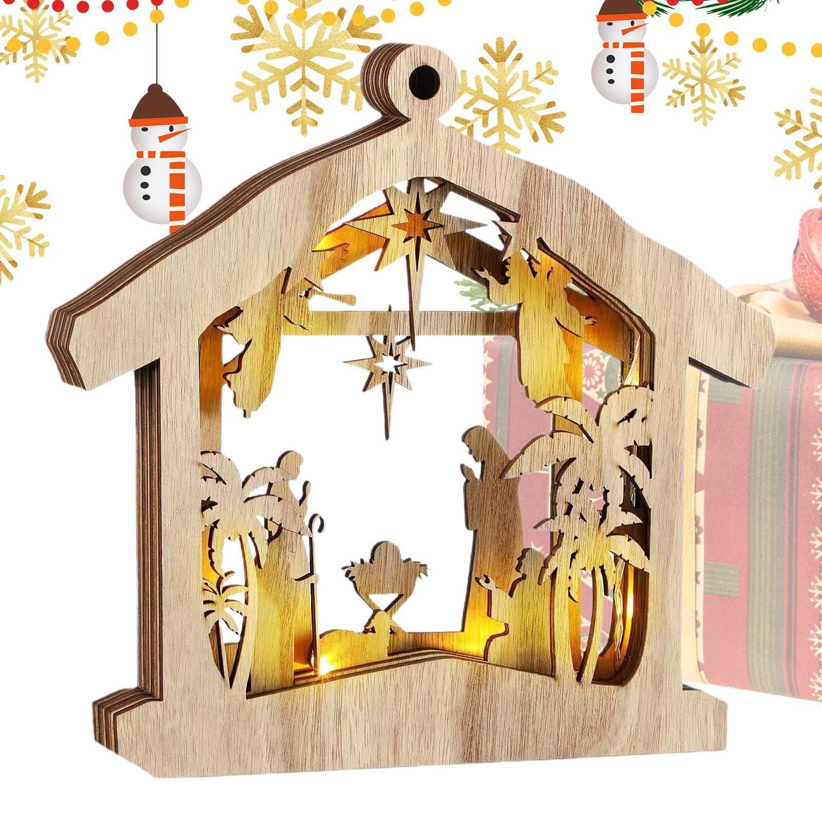 Nativity Scene - Christmas Figurine, Holy Wooden Statue | Unique Tabletop Decorations with LED Lights, Elegant Wooden Signs with LED for Holiday Centerpieces and Christmas Table Settings
