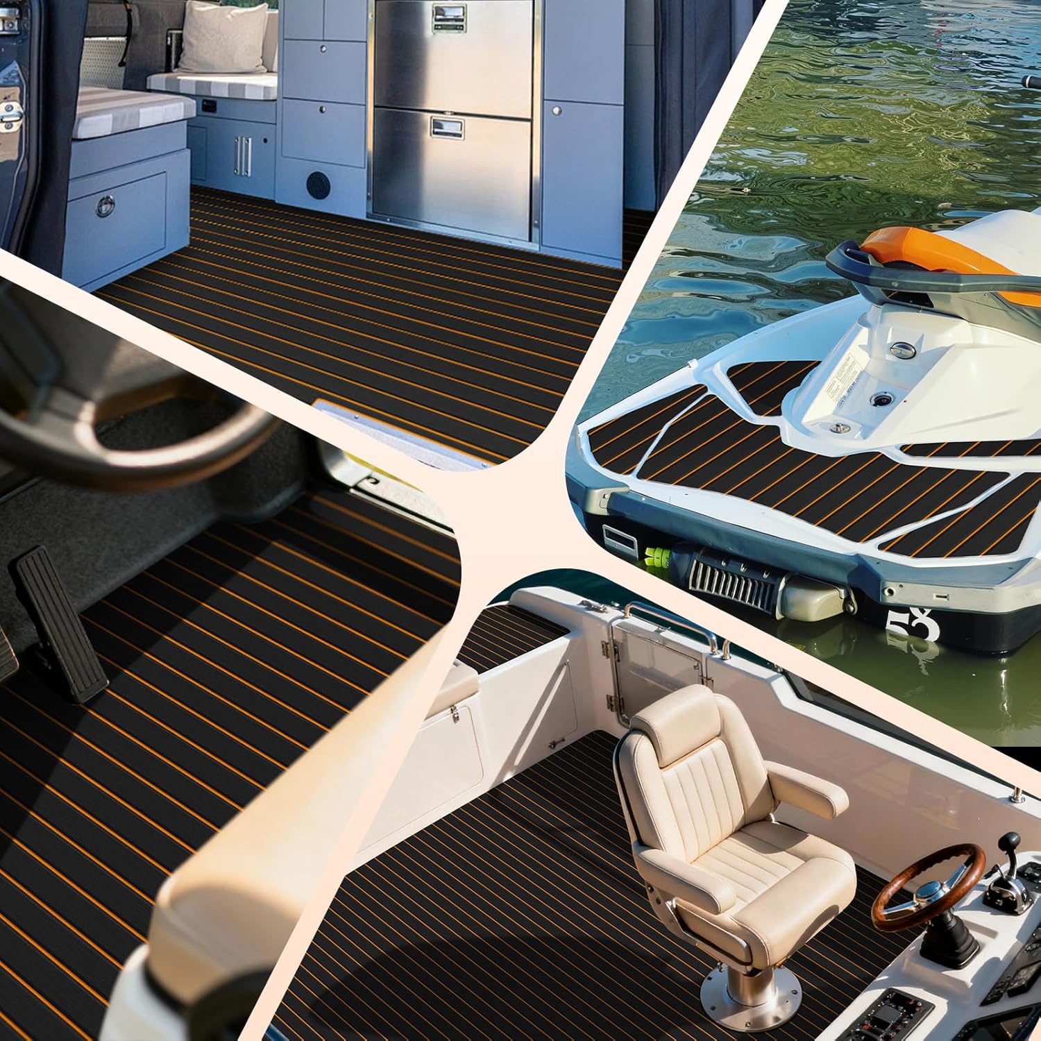 HZshark Boat Flooring EVA Foam Decking Sheet with 3M Self-Adhesive Backing, Non-Slip Marine Flooring for Boats Jon Boat Golf Cart Trailer Floor, DIY Cuttable Boat Deck Foam Teak Pad