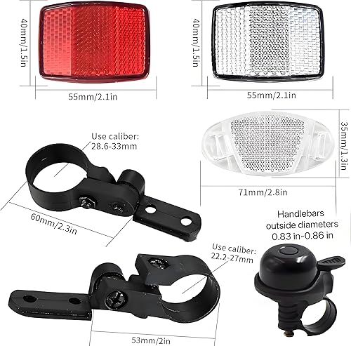 Miniatura 2 de Kit de 8 reflectores delanteros y traseros de bicicleta, kit de reflectores de radios de rueda de bicicleta, con campana de bicicleta de aluminio,