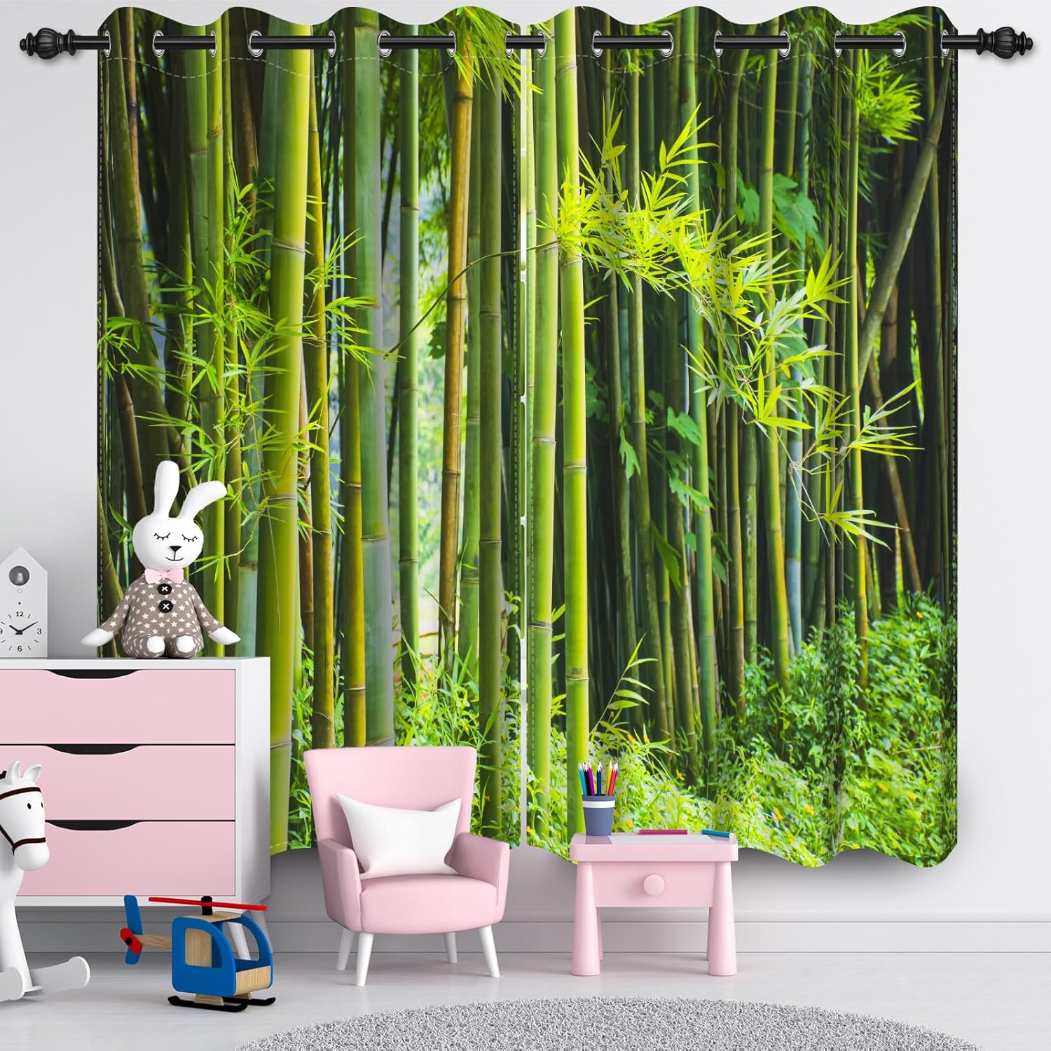 Bamboo Forest Window Curtains Tropical Jungle Bamboo Trees Spring Nature Scenery or Living Room Bedroom Kitchen Decor Window Drapes Fabric 52x84 Inch 2 Panel Set