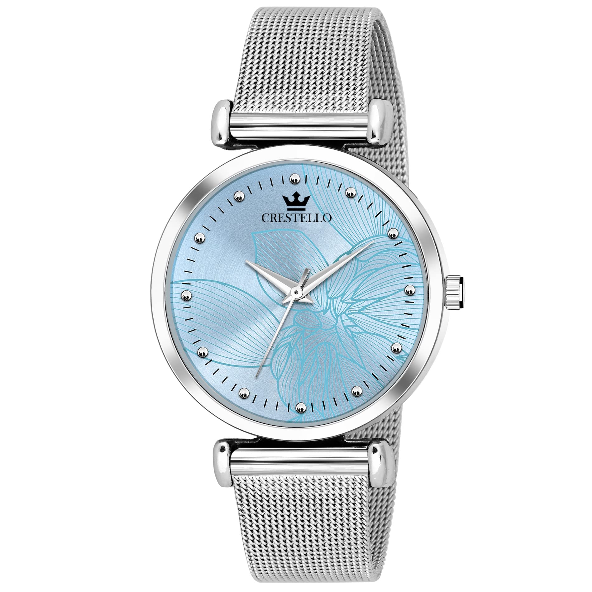 crestello Stainless Steel Mesh Chain Analog Wrist Watch for Women (Blue/Pink/Green Dial) | CR-CK134-CH-picture-16