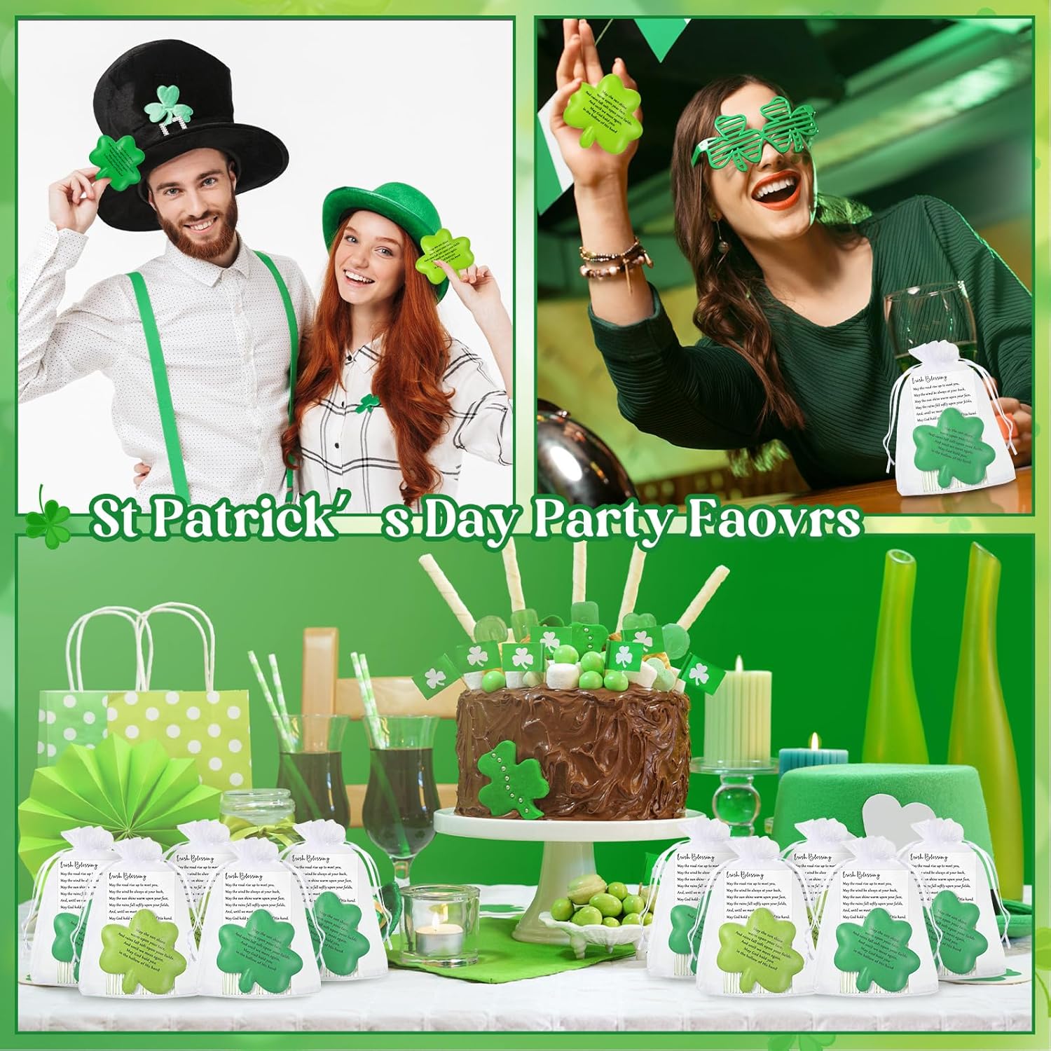 150 Pcs St. Patrick’s Day Gift Bulk Shamrock Stress Balls with Irish Blessing Cards Organza Bags, Squeeze Ball Favor for School, Kid, Classroom Treat, Church Giveaway, Employee Appreciation