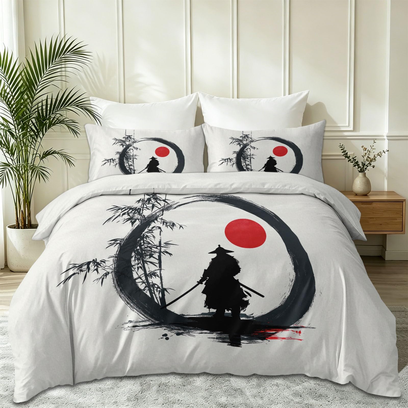 Housse de Couette Samouraï 140x200 Blanc en Microfibre avec Fermeture Éclair