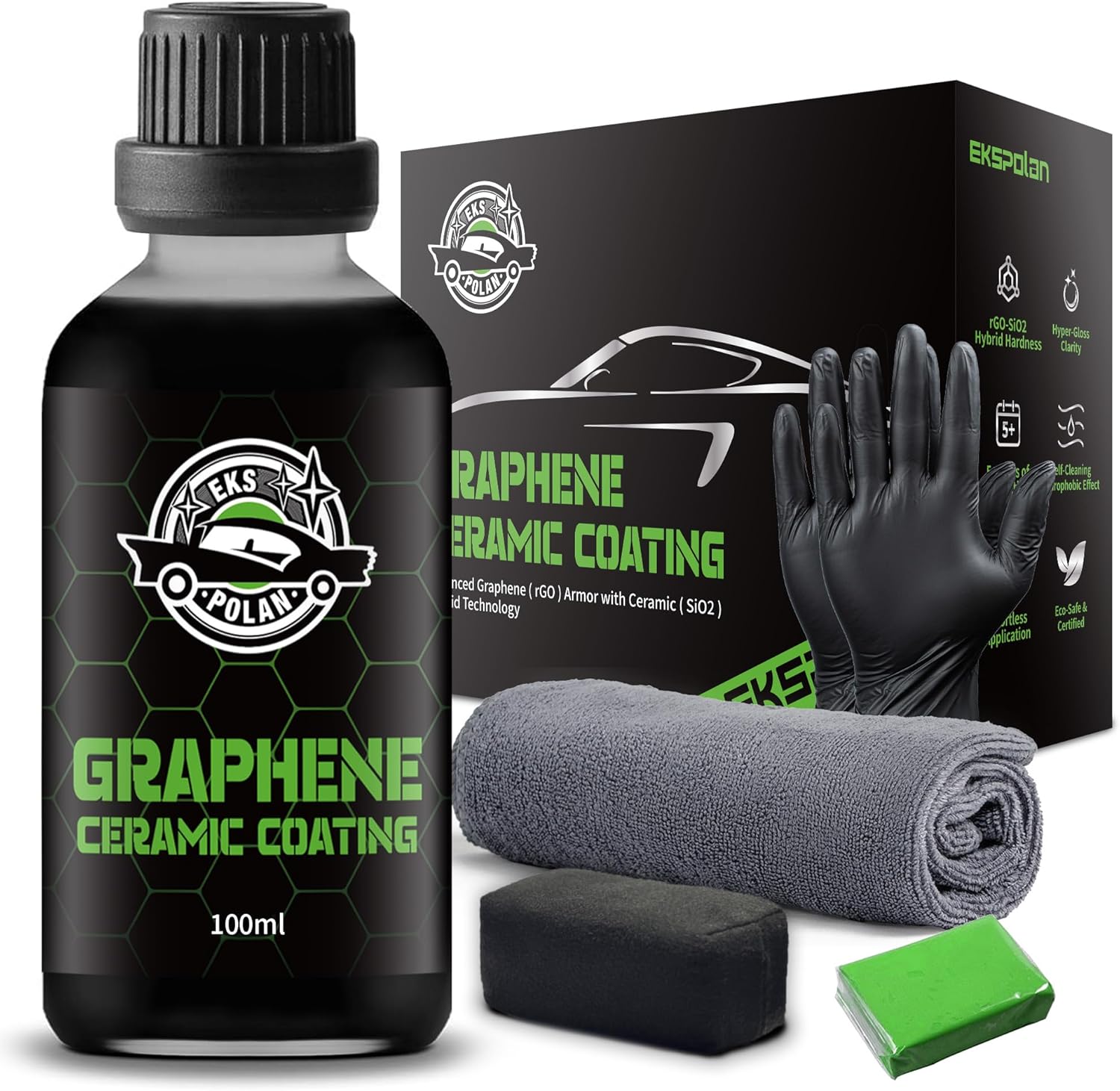 [Upgraded 100ml] UV Graphene Ceramic Coating - 10H Ceramic Coating for Cars-5+ Years Protection, Hydrophobic, Scratch & UV Resistant, High Gloss Finish - Professional-Grade Car Detailing Kit